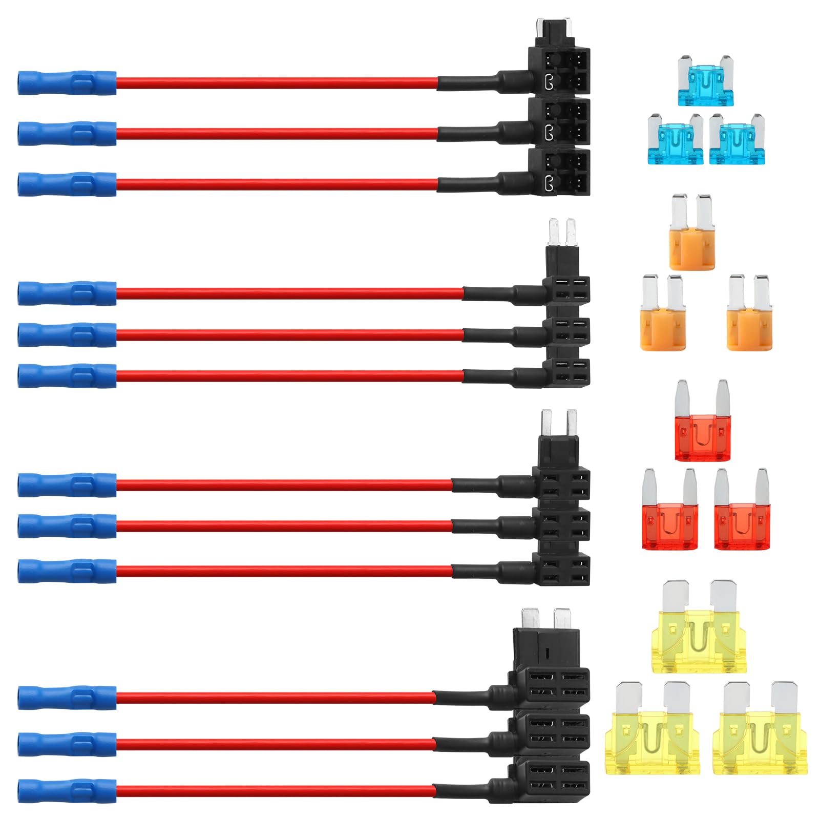 12 Stück Stromdieb Kfz Sicherung Set Enthält Fuse Tap Adapter Standard Mini Mikro2 Niedriges Profil 4 Typen ATO ATC ATM APM Stromkreissicherungshahn Add-A-Circuit Fuse Tap für Auto Lkw Boot Motorrad Angebot bei HelloDeals