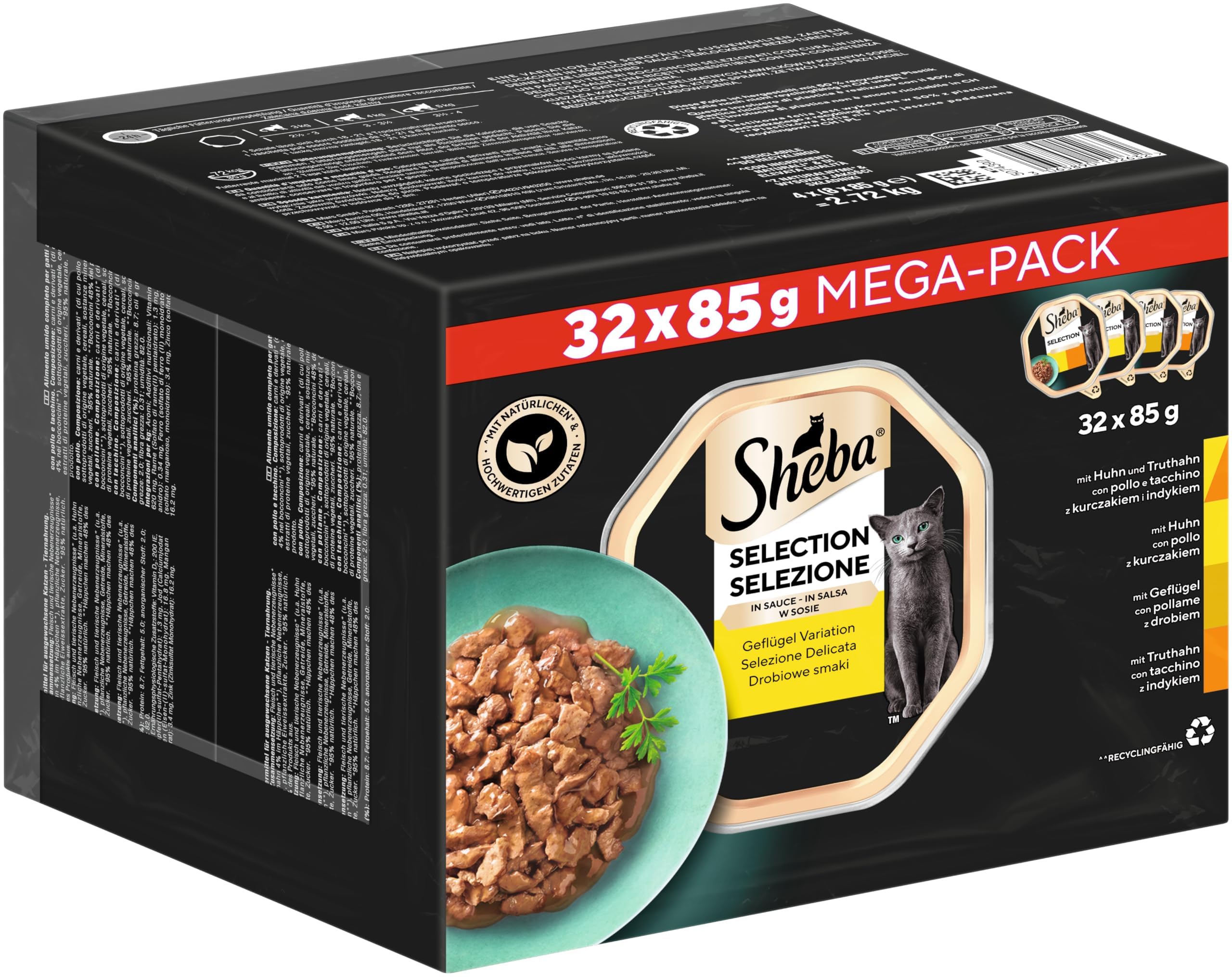 SHEBA Adult Katzenfutter nass - 32x85g Schalen - Geflügel Variation in Sauce - Nassfutter für Katzen - 1 Großpackung 2.72 kg (1er Pack) Angebot bei HelloDeals
