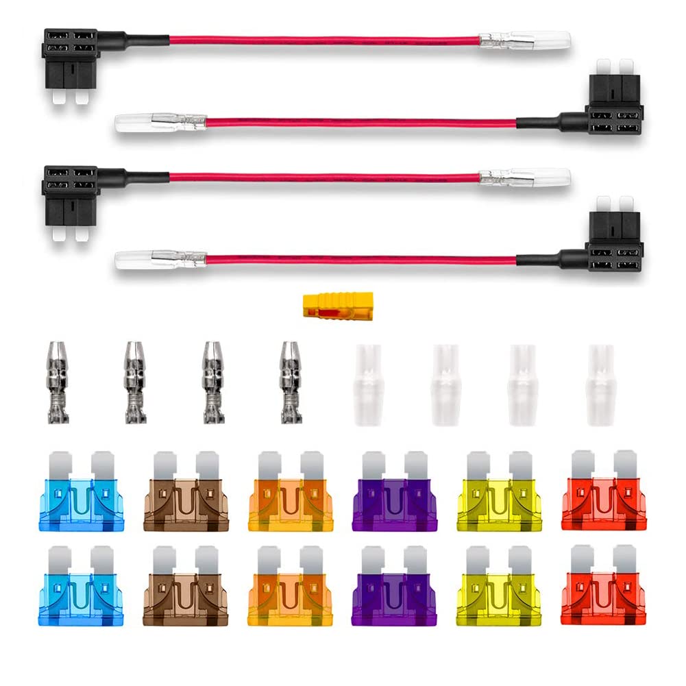BeiLan 4 Stück Standard Größe Autosicherungen Stromdieb, Stecksicherung Verteiler Flachsicherungsadapter mit 12 stücke sicherung (3A/5A/7.5A/10A/15A/20A) mit 1 stücke Sicherungsabzieher Standard 4Pcs Angebot bei HelloDeals