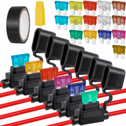 Ysimple 6Pcs Sicherungshalter 12AWG(2)+16AWG(4), Wasserdicht Kfz Sicherungshalter 12 volt mit 15 Flachsicherung 3A/5A/7.5A/10A/15A/20A/25A/30/35A/40A, Auto Sicherungen Set für Auto/Lkw/Motorrad/Boot Angebot bei HelloDeals
