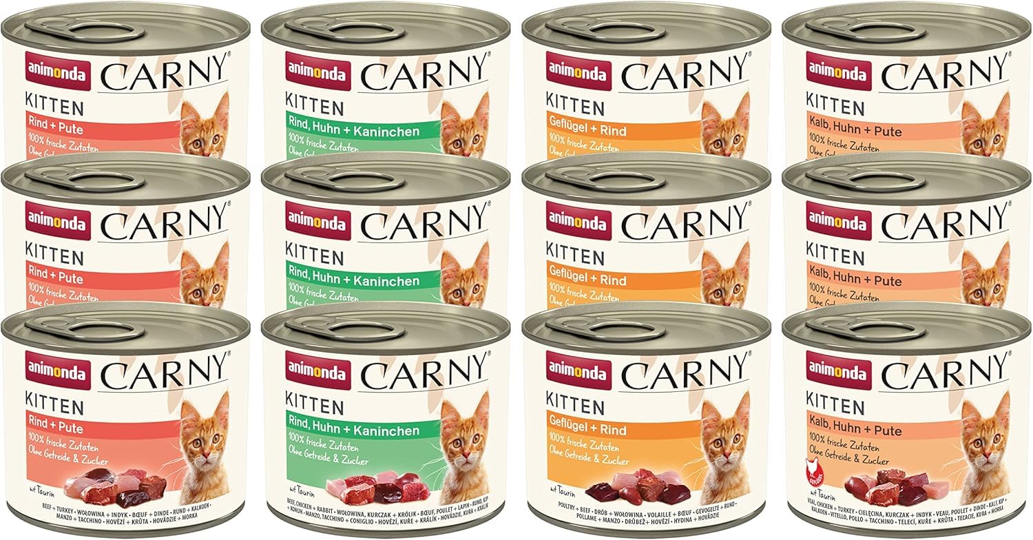 animonda Carny Kitten Variation für Katzenkinder (12 x 200 g), Kitten Nassfutter für wachsende Kätzchen, Katzenfutter ohne Getreide und Zucker, Katzennassfutter mit 100 % frischen Zutaten Mix Junior 200 g (12er Pack) Angebot bei HelloDeals