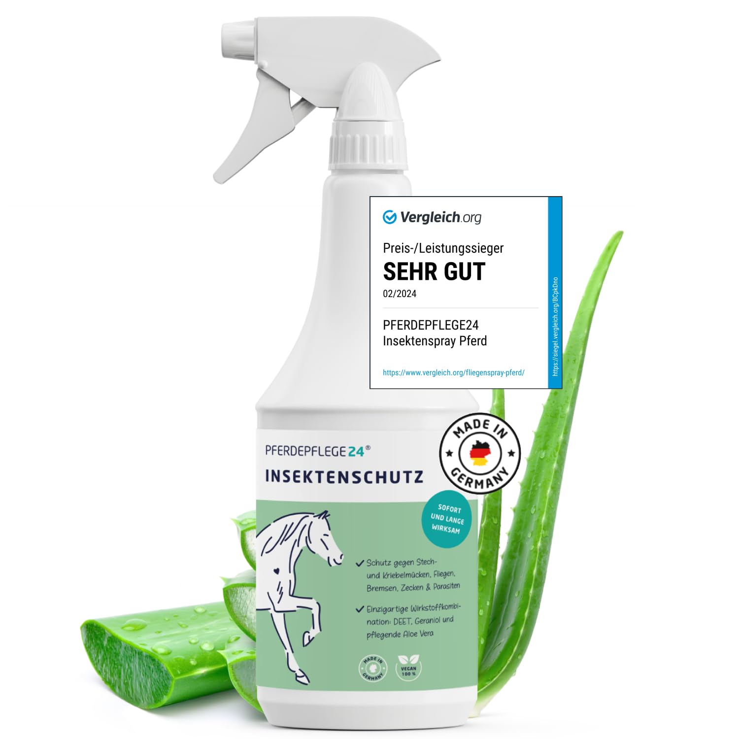PFERDEPFLEGE24 Insektenspray Pferd DEET - Sofortiger Schutz & Langanhaltende Wirkung - 5 Größen - Fliegenspray stark Hochkonzentriert & Wirksam gegen Mücken, Fliegen, Bremsen & Zecken 1000ml Spray 1l Sprühflasche Angebot bei HelloDeals