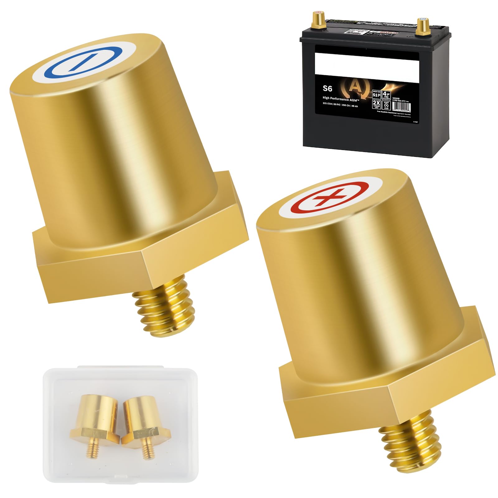 Messing Batteriepol Adapter Set, Gewinde-Anschlüsse, robust und korrosionsbeständig, Schnellmontage Batterieklemmen, Batteriepol-Adapter für Lithium-Autobatterien(1 Paar) (AG:M6) Angebot bei HelloDeals