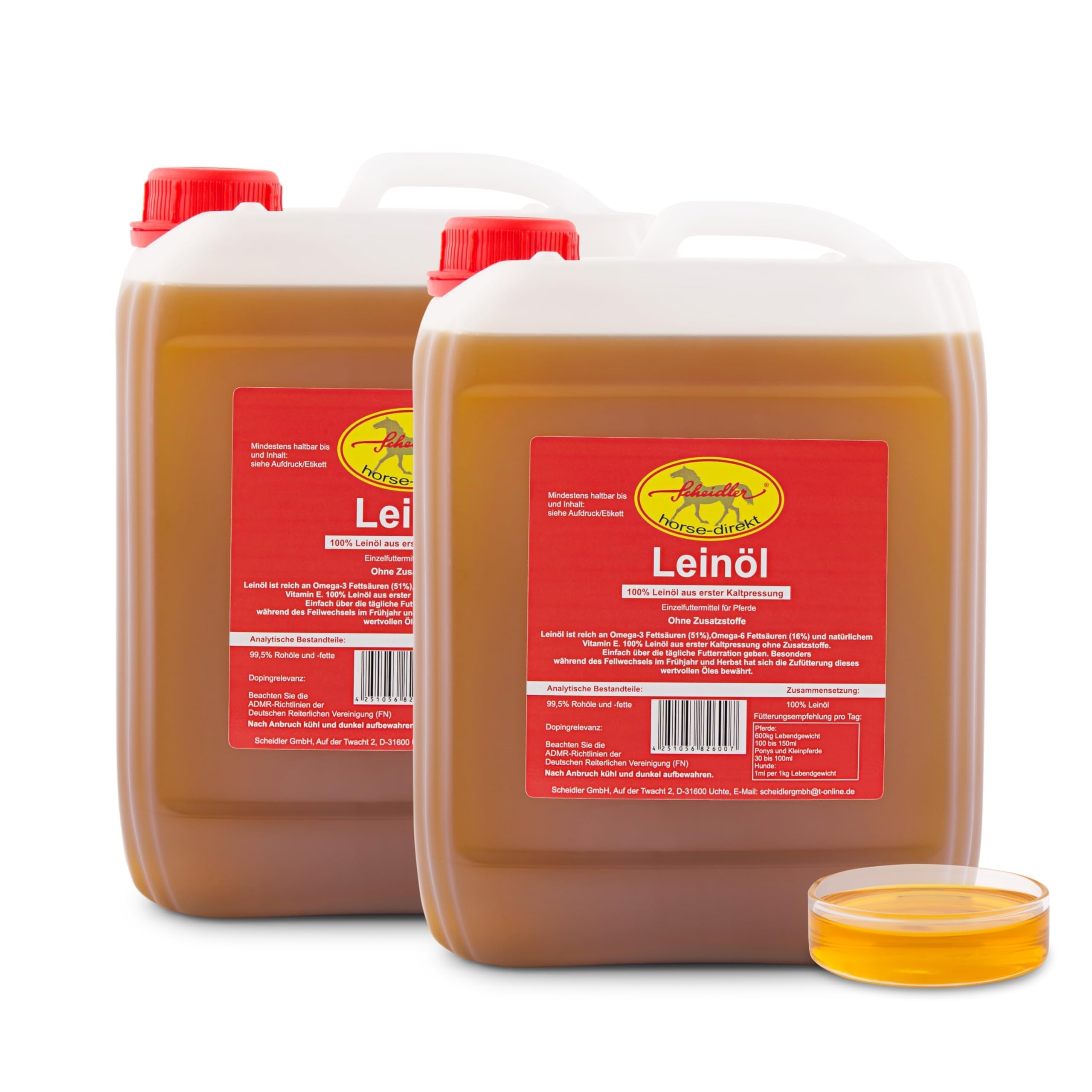 Scheidler horse-direkt Leinöl Pferde 10L - 2 x 5L für Hunde & Katzen im Kanister - Leinsamenöl Kaltgepresst Zum Barfen Fürs Tier - Natürlicher Futterzusatz Angebot bei HelloDeals
