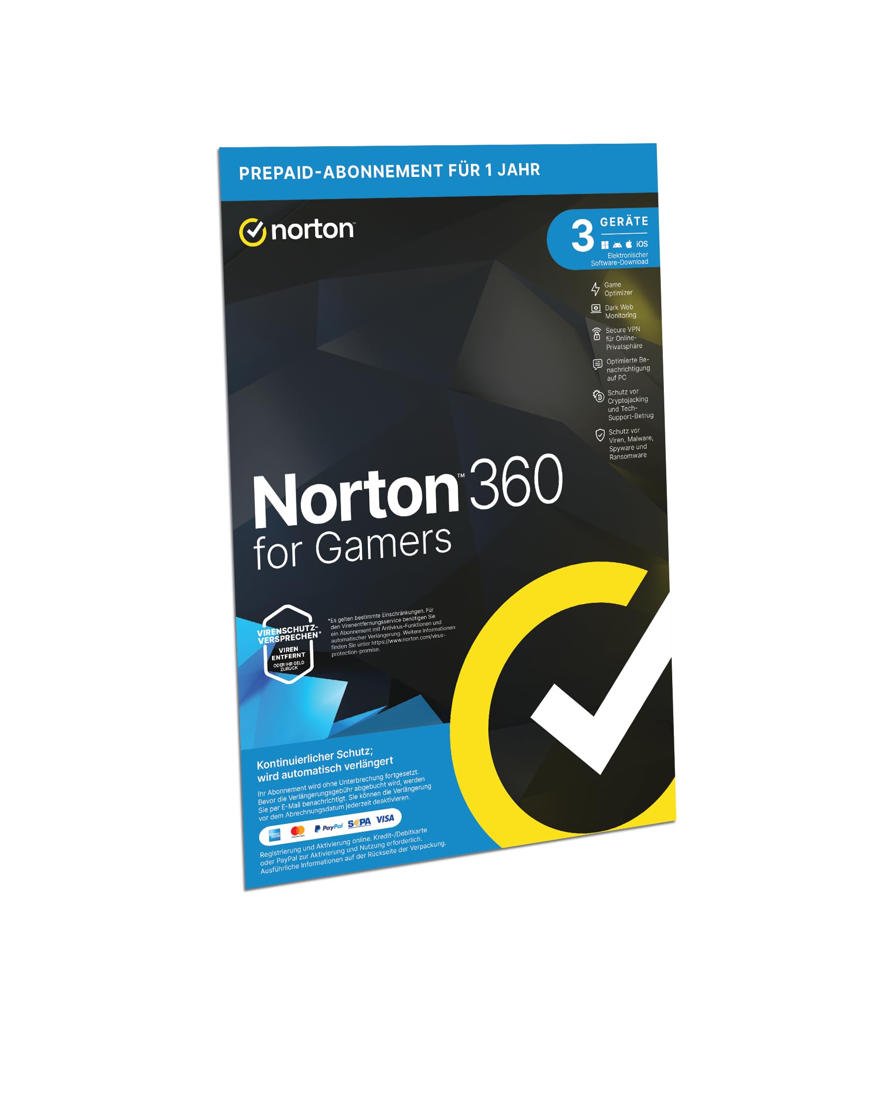 Norton 360 for Gamers 2025 | Cybersicherheit für Gamer | 3 Geräte | 1 Jahr | Aktivierungscode in Originalverpackung Aktivierungscode in Originalverpackung for Gamers Automatische Verlängerung Angebot bei HelloDeals