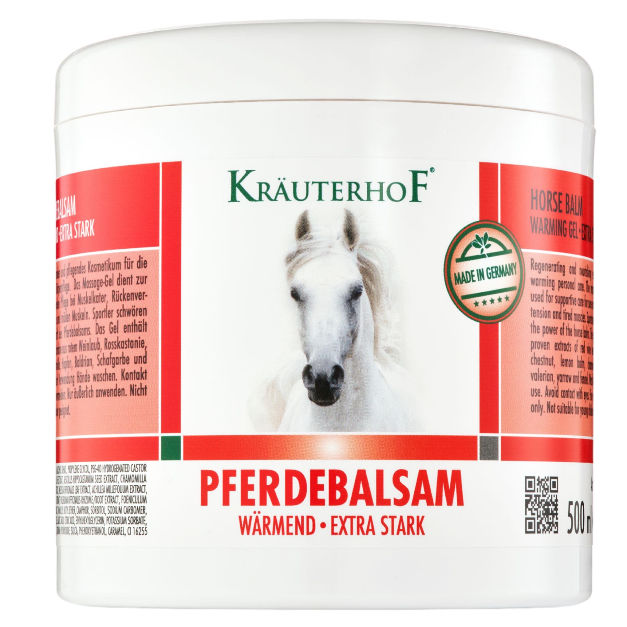 Kräuterhof Pferdebalsam Wärmend Extra Stark (500ml) – Durchblutungsfördernde Wärmesalbe, Massage-Gel mit Rosskastanie & Rotes Weinlaub, Lindert Gelenkschmerzen & Verspannungen Einzel Wärmend Extra Stark Angebot bei HelloDeals