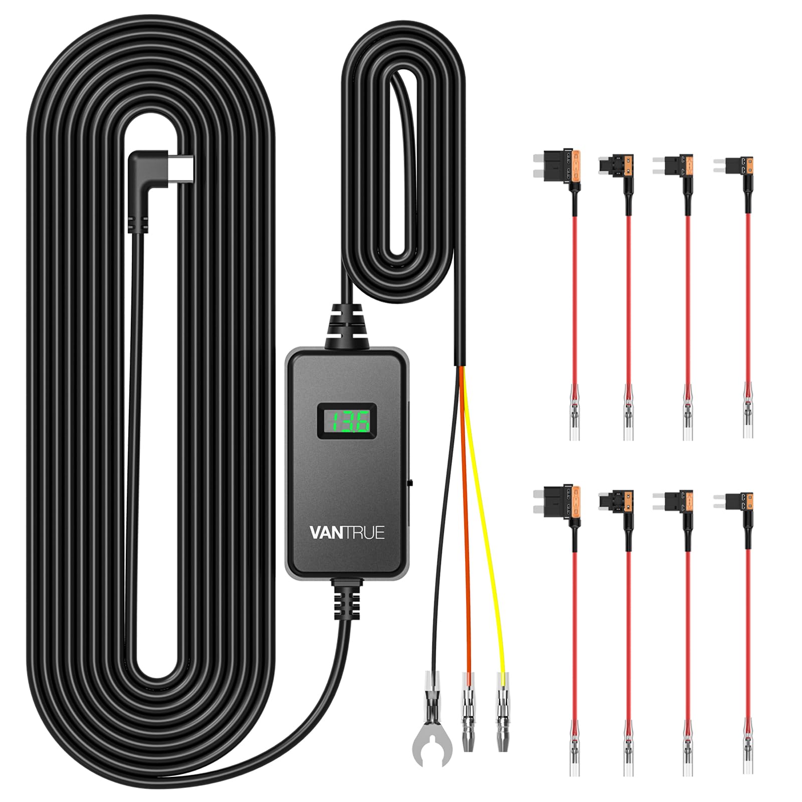 VANTRUE USB-C Display Hardwire Kit mit 3 Stufen, Acc Kabel für Dashcam, 11.6/23.6V, 12/24V, 12.4/24.4V zu 5V, Sicherungshalter mit Niederspannungsschutz, 24Std. Parkmodus Angebot bei HelloDeals