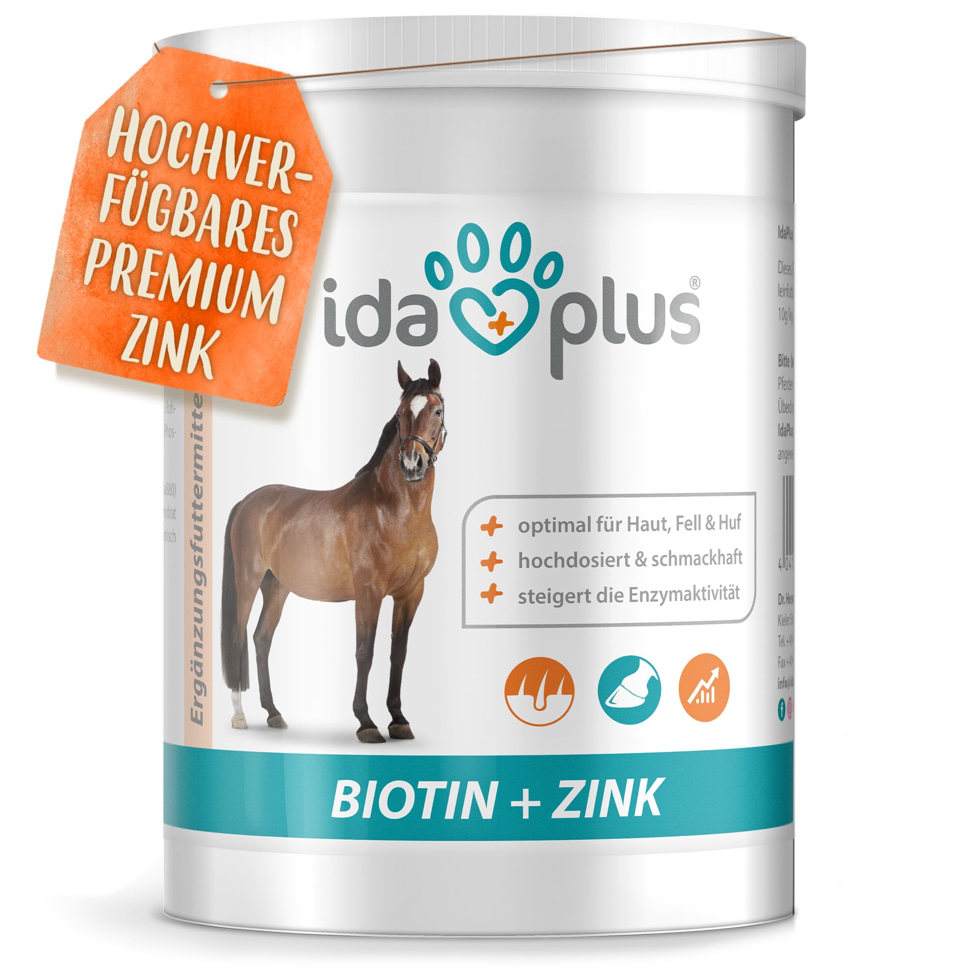 Ida Plus Biotin + Zink - Rundumversorgung – hochdosiert – VERGLEICHSSIEGER – Premium Zink für Pferde - verbessert Hufqualität - für Haut, Fell & Immunsystem - bei Mauke, Hufproblemen & mehr - 750g Angebot bei HelloDeals