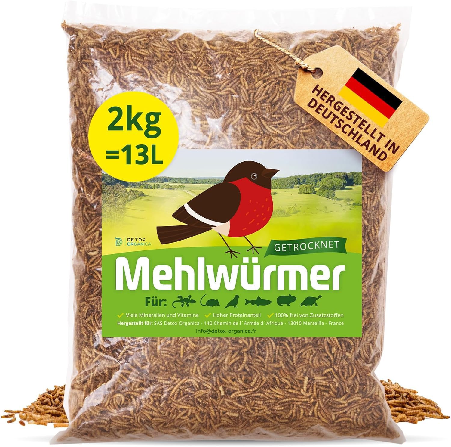 Detox Organica Mehlwürmer Getrocknet, 2Kg (13L) getrocknete Mehlwürmer mit sehr hohem Proteingehalt, Würmer für Reptilien, Vögel, Wildvögel, Igel, Fische, Schildkröten & Nager – Premium Qualität 2 kg (1er Pack) Angebot bei HelloDeals
