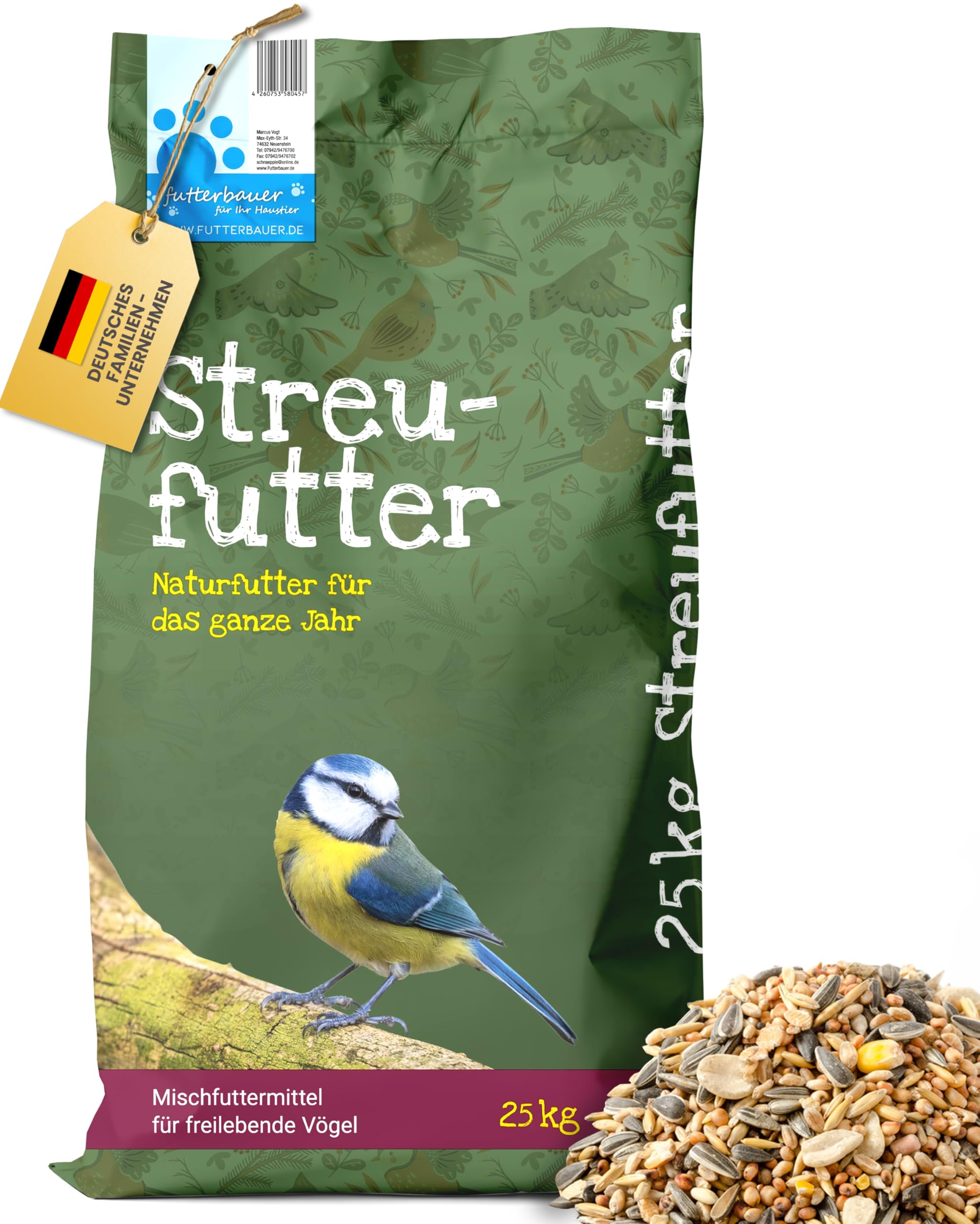 Futterbauer 25kg Winterstreufutter für Vögel, Premium Wildvogelfutter für den Winter, Energiereiches Streufutter für Wildvögel Angebot bei HelloDeals