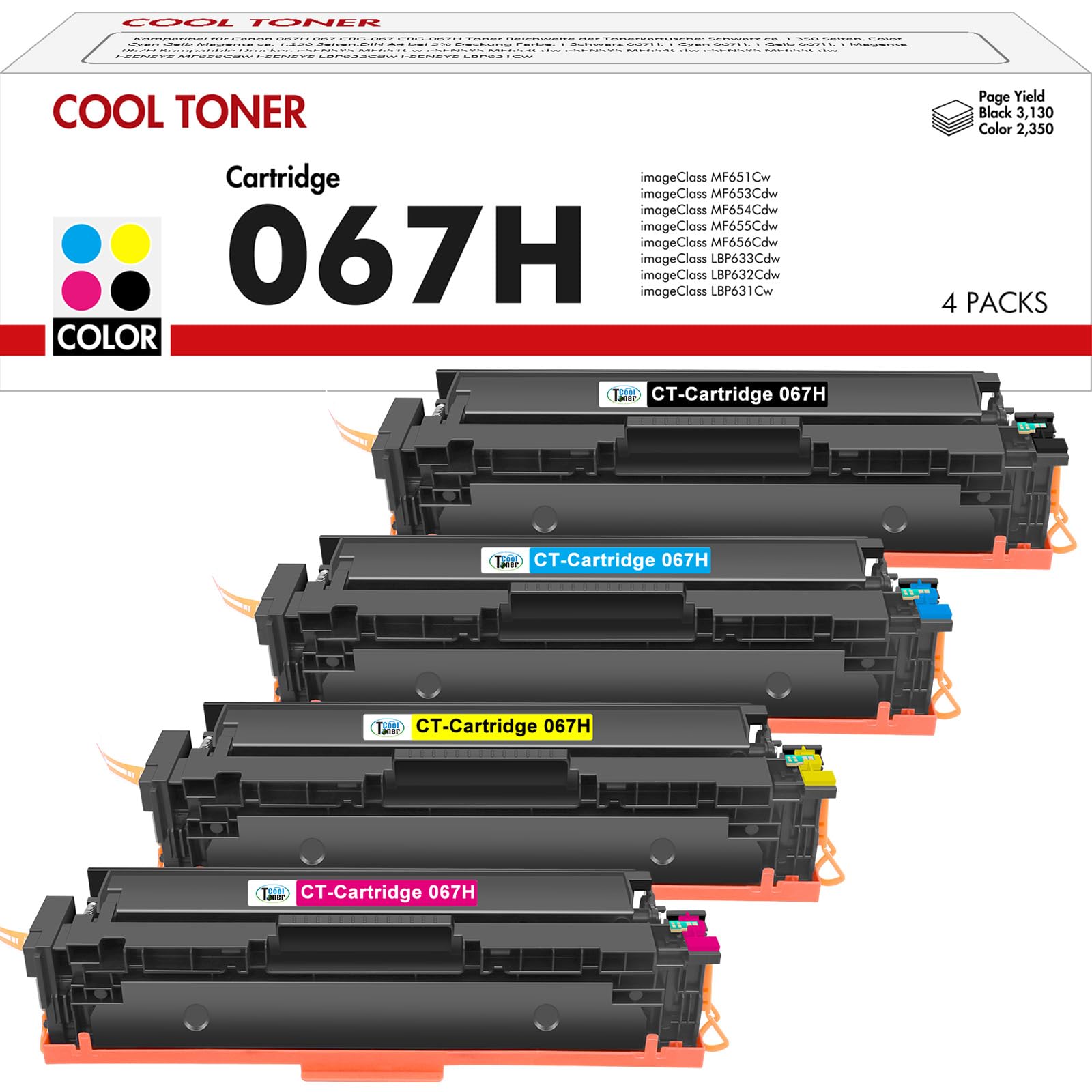 067H 067 Toner Cartridge Set: Kompatible für Canon 067H 067 i-SENSYS MF657Cdw MF655Cdw MF651Cw LBP631Cw LBP632Cdw LBP633Cdw MF656Cdw MF653Cdw MF654Cdw 4 Packs ( Schwarz Cyan Gelb Magenta ) 067H 4Pack Color Angebot bei HelloDeals