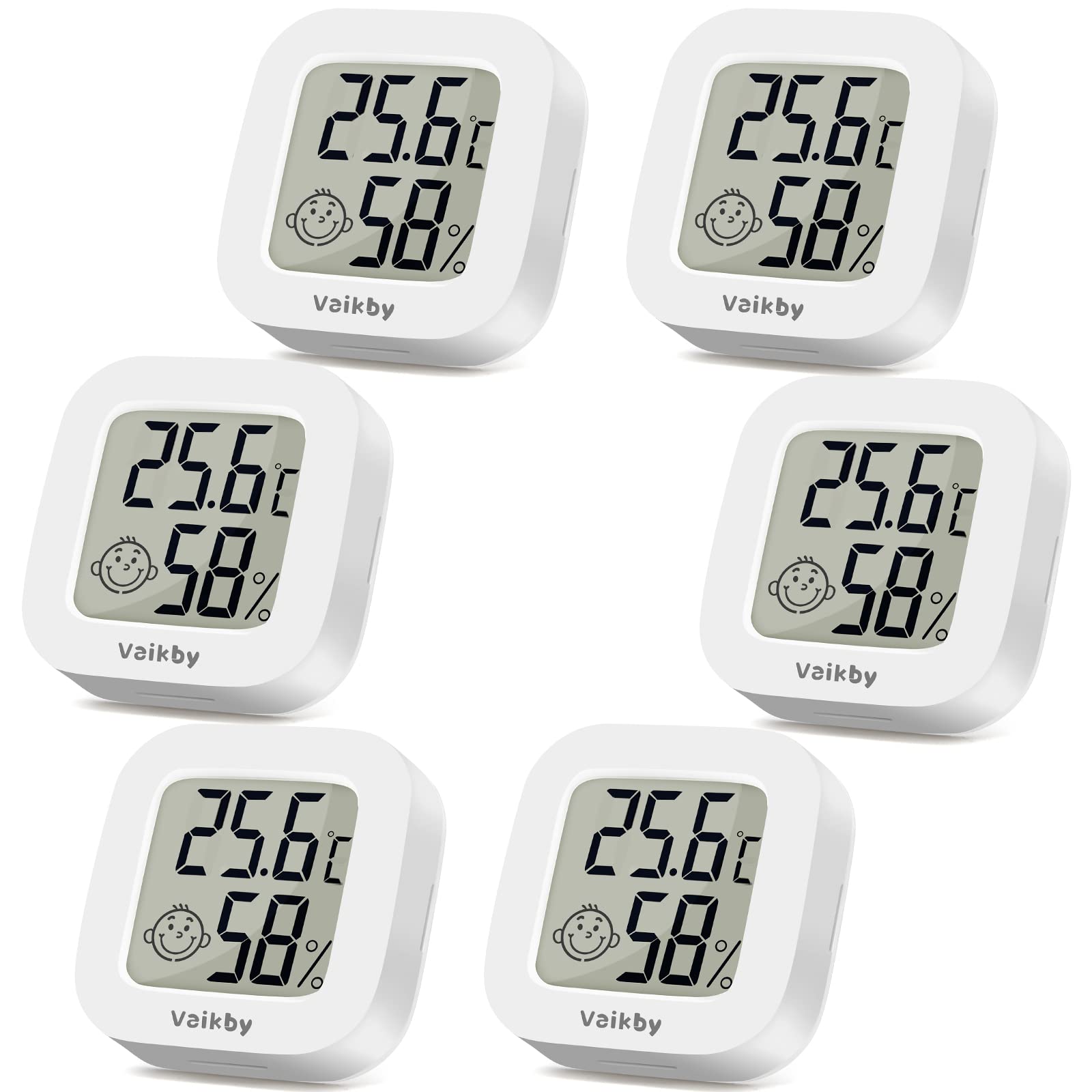 Vaikby Mini Digital Thermometer Hygrometer innen 6 Stück, raumthermometer zimmerthermometer temperatur und luftfeuchtigkeitsmesser, Hochgenauer temperatursensor Display in ℉/℃ für Innenraum Babyraum ℃/℉/Schalter 6 Angebot bei HelloDeals
