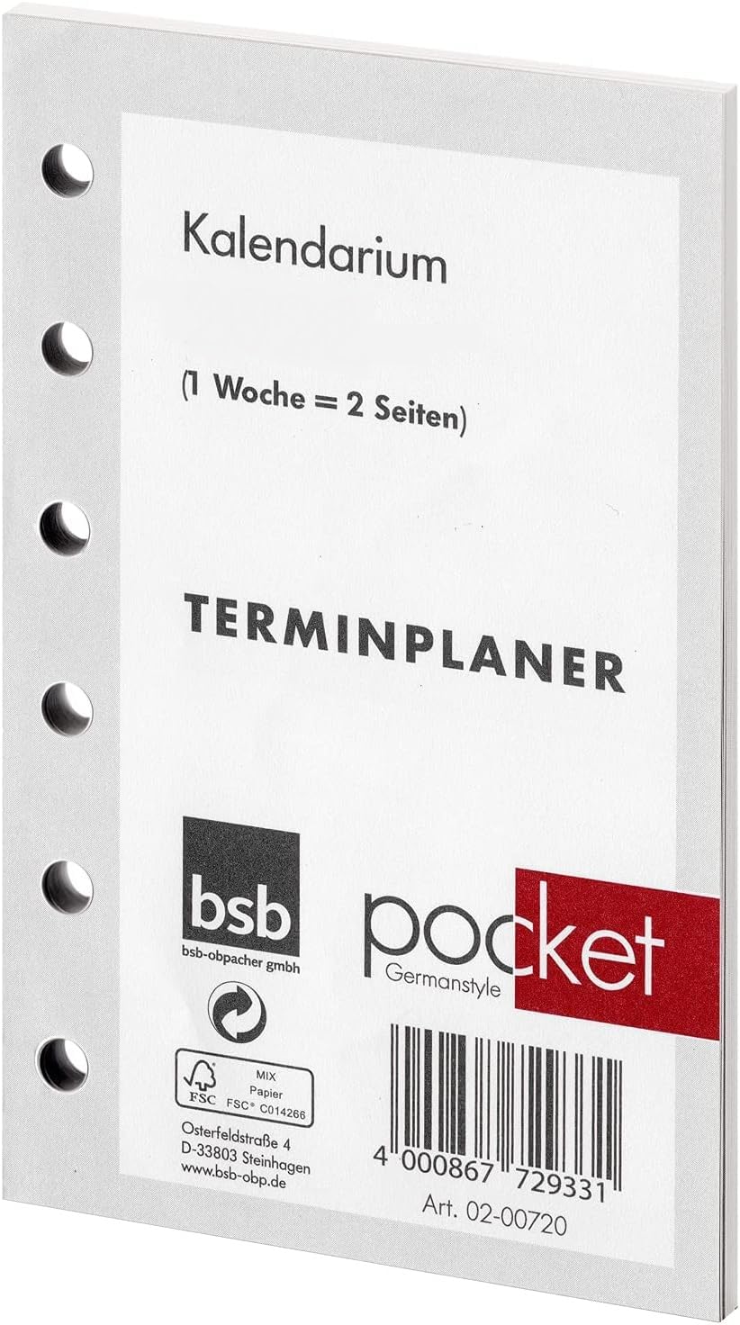 BSB Ersatzeinlage Kalendarium 2026 - ca. A7-1 Woche = 2 Seiten - 6-Fach Lochung - für Pocket Terminplaner Organizer, 02-0072 Single Angebot bei HelloDeals