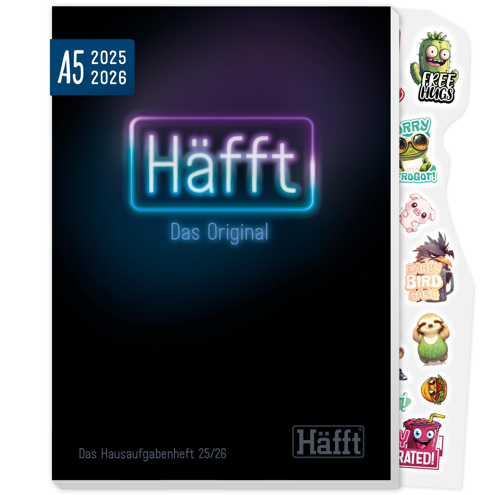 Häfft® Original Hausaufgabenheft 2025/2026 A5 "Neon Black" ultimativer Schülerkalender, Schülerplaner - nachhaltig & klimafreundlich Angebot bei HelloDeals