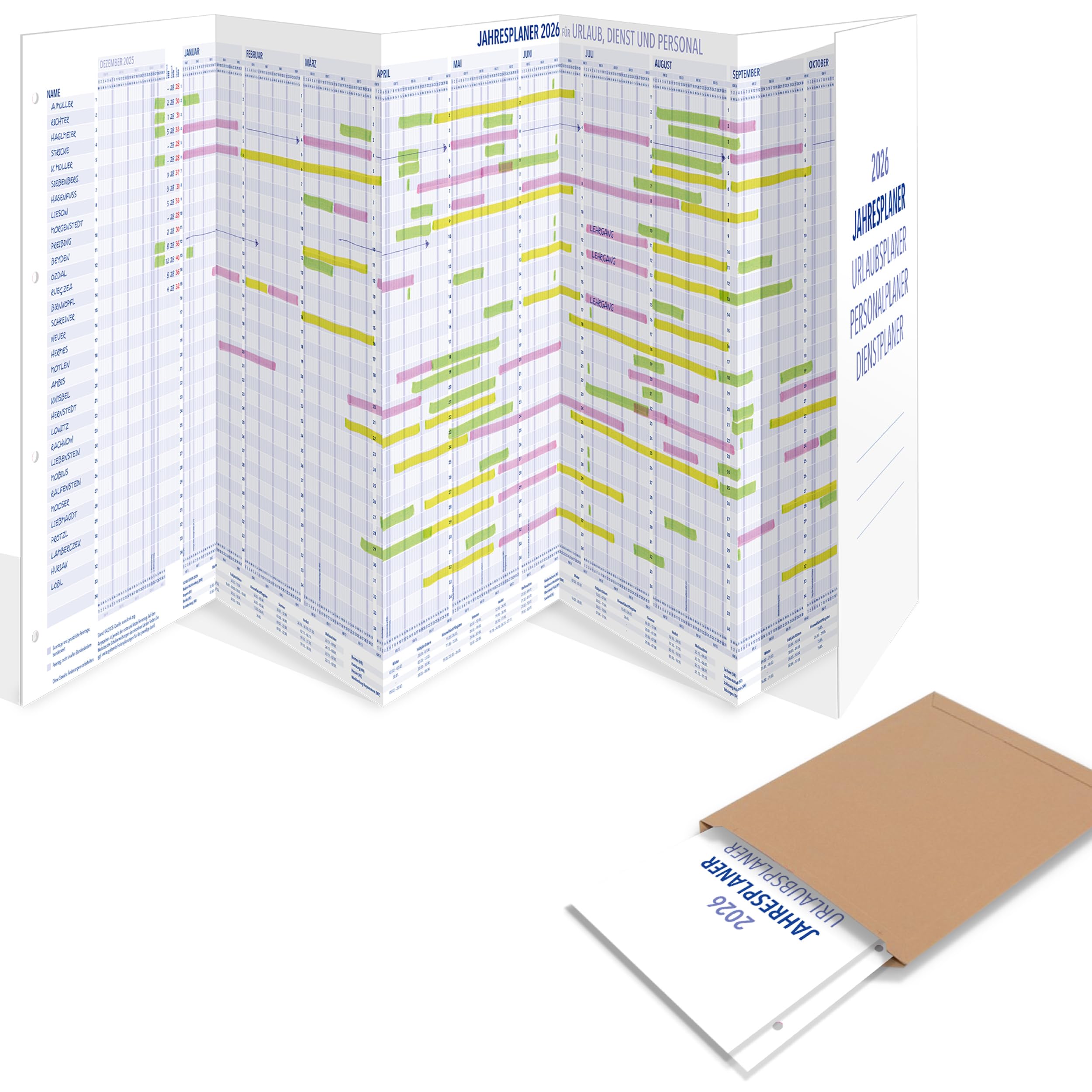 Yohmoe® Mitarbeiter Urlaubsplaner 2026 faltbar, gefalzt Format 975x297 mm, großer Personalplaner Wandkalender für Urlaubsplanung, Dienstplaner Kalender über 14 Monate, Urlaubskalender Jahr 2026 1 Stück Angebot bei HelloDeals