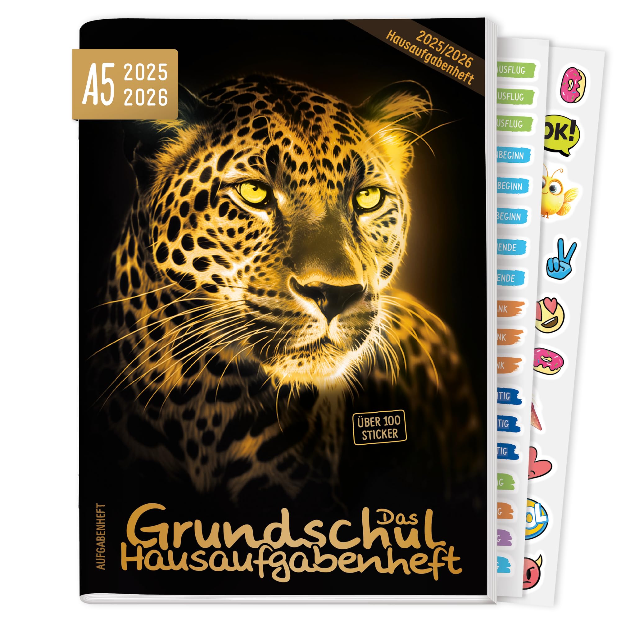 Häfft® Hausaufgabenheft Grundschule 2025/2026 A5 "Leopard" Das Grundschul-Hausaufgabenheft inkl. Lerntipps, Sticker, Denkspiele - nachhaltig & klimafreundlich Angebot bei HelloDeals