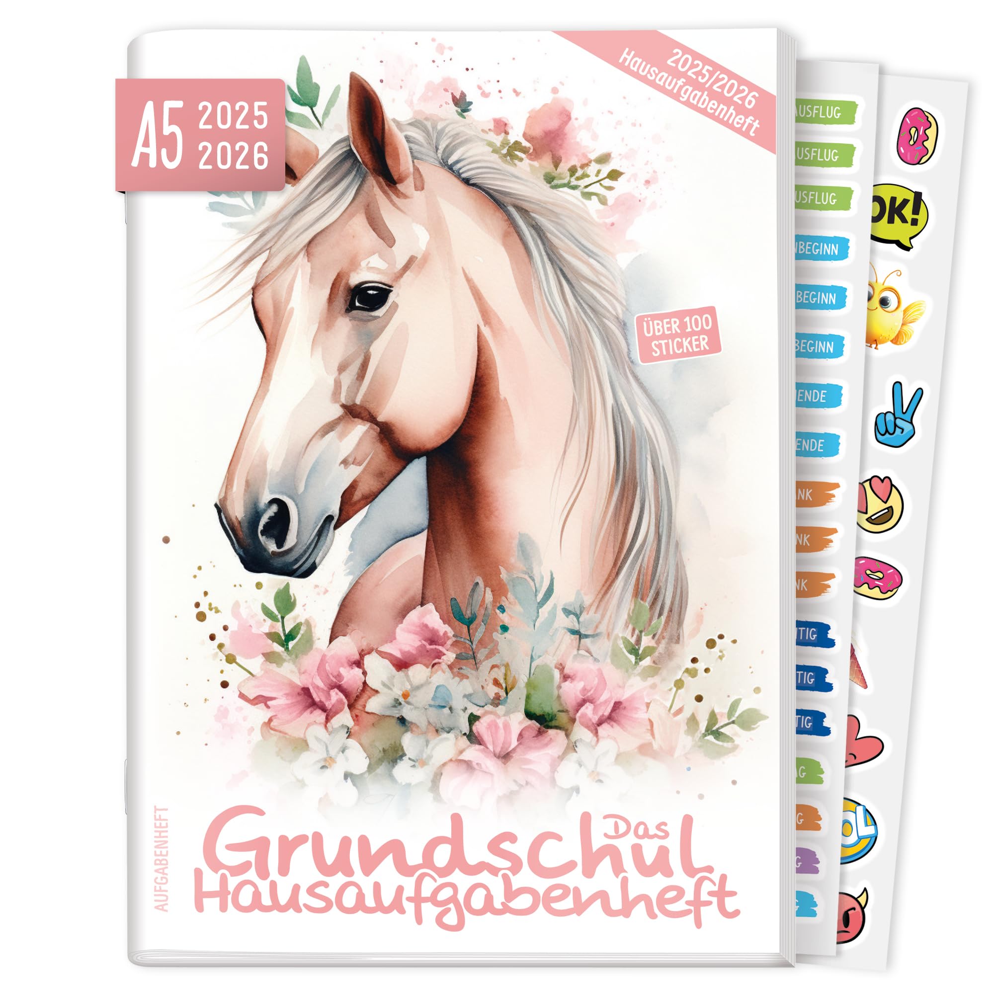 Häfft® Hausaufgabenheft Grundschule 2025/2026 A5 "Pferd" Das Grundschul-Hausaufgabenheft inkl. Lerntipps, Sticker, Denkspiele - nachhaltig & klimafreundlich Angebot bei HelloDeals