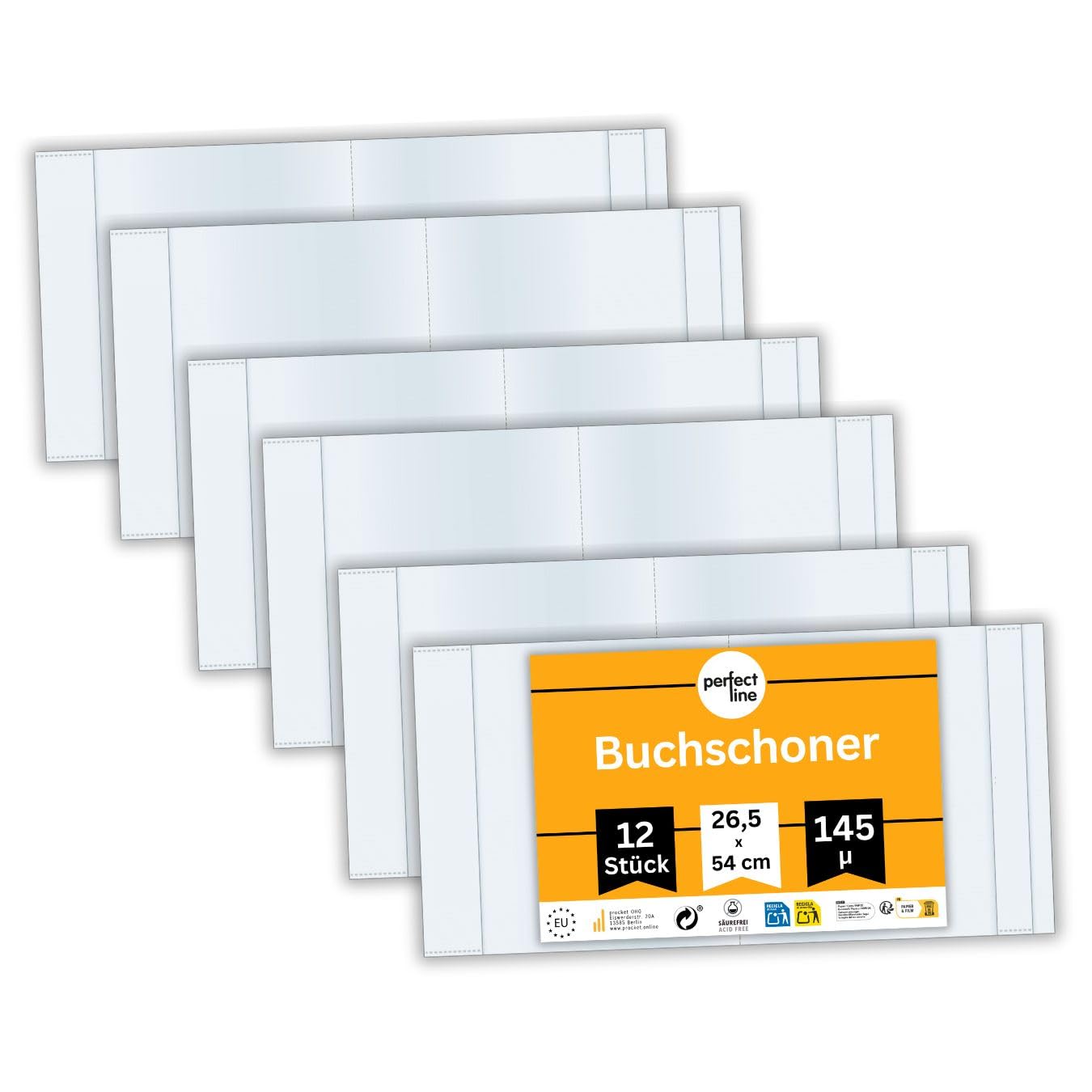 perfect line – 12x Buchumschlag 26,5 cm Höhe – Schulbuchhülle extra stabil aus PP – Buchschoner glasklar, transparent, abwischbar – Hülle bis 54 cm Breite – Made in EU – ideal für Bücher 1 Set (12 Stk.) Angebot bei HelloDeals