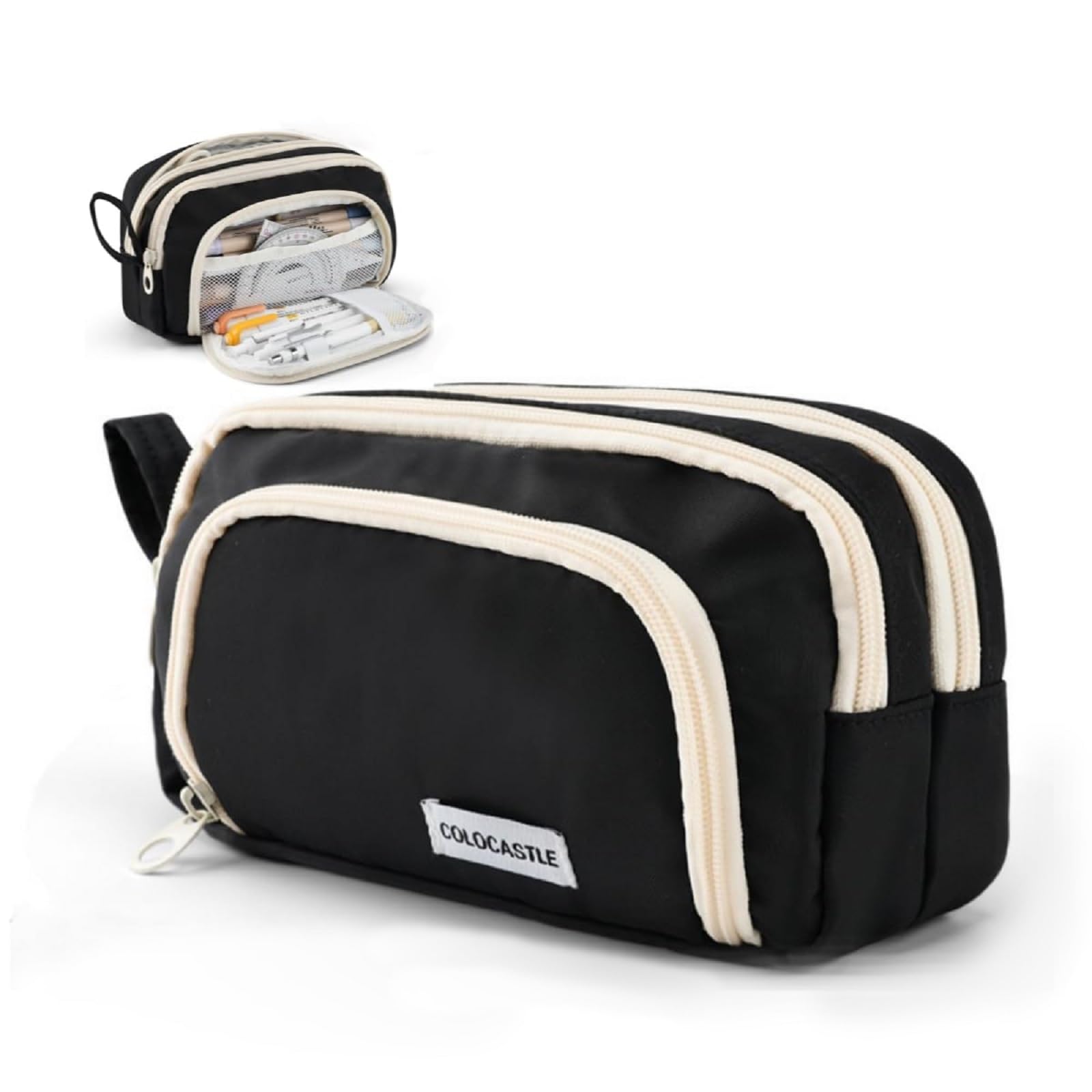 COLOCASTLE Federmäppchen Mäppchen mit 3 Fächer Federtasche große Kapazität Federmappe Mädchen Junge Teenager Erwachsene Schlamppermäppchen Pencil Case mit Tragegriff für Schule Büro Angebot bei HelloDeals