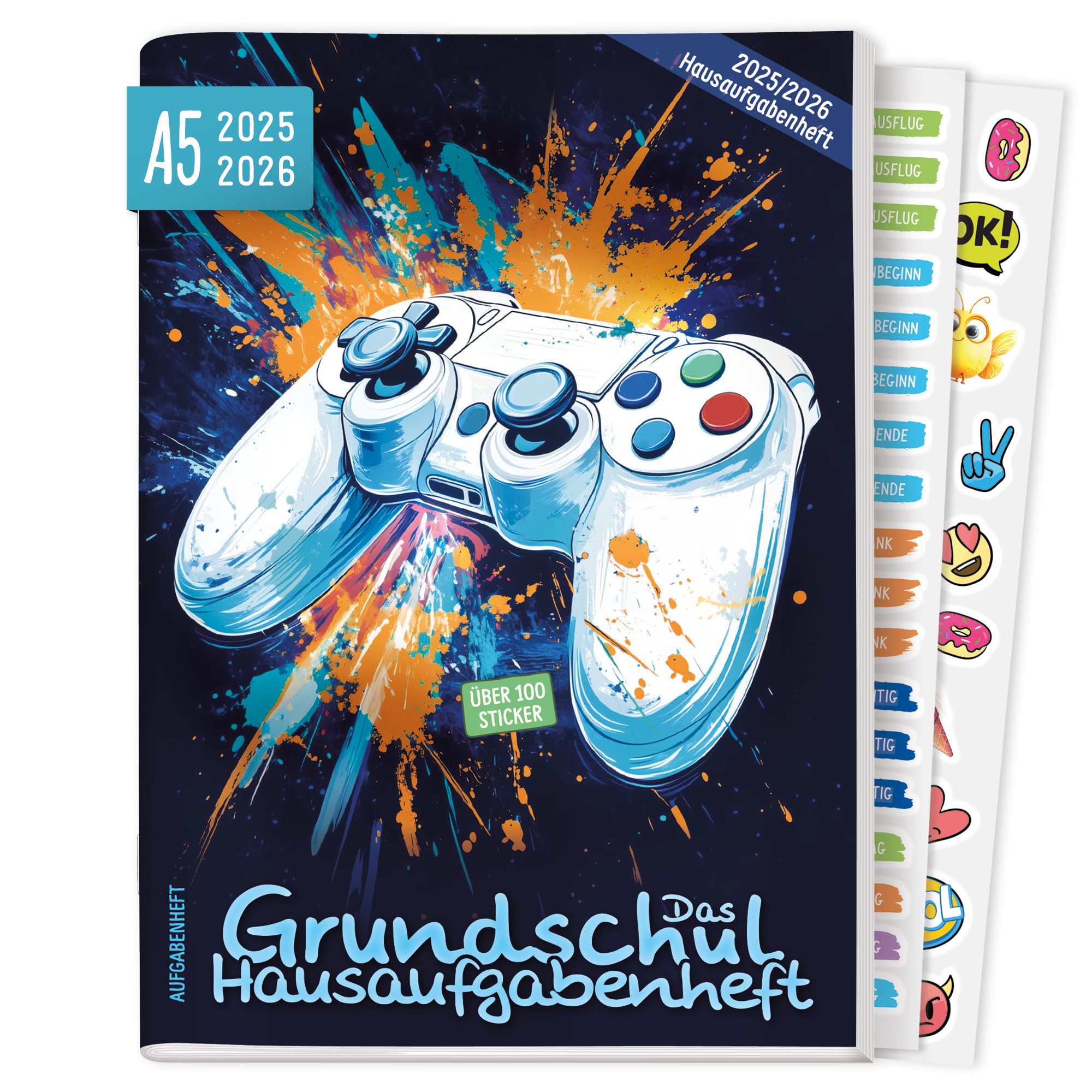 Häfft® Hausaufgabenheft Grundschule 2025/2026 A5 "Gaming" Das Grundschul-Hausaufgabenheft inkl. Lerntipps, Sticker, Denkspiele - nachhaltig & klimafreundlich Angebot bei HelloDeals