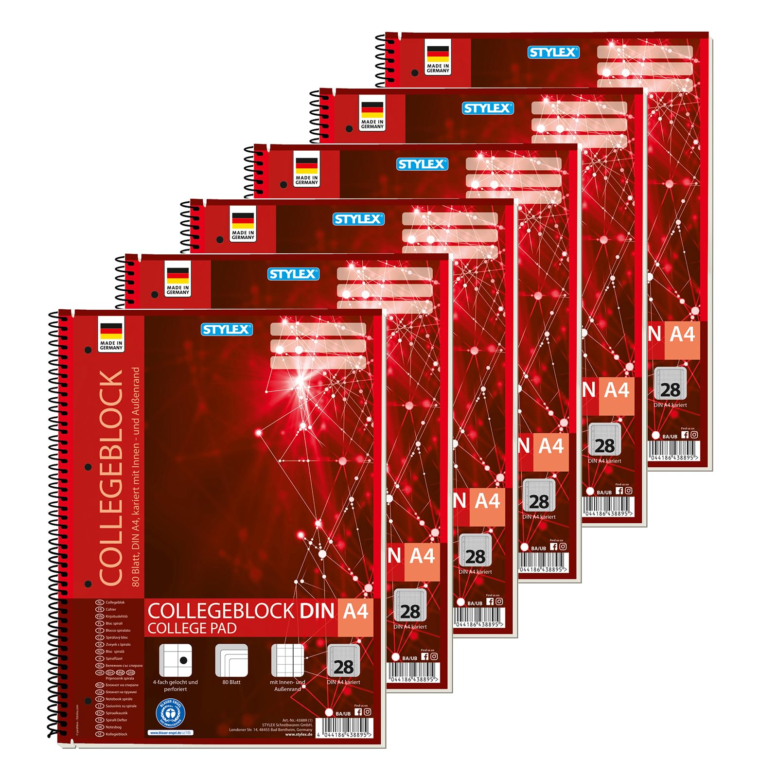 Stylex 43889-P6 - Collegeblock kariert, 6 Stück in DIN A4, je 80 Blatt mit 60 g/m² mit Spiralbindung 6 x DIN A4 kariert Single Angebot bei HelloDeals