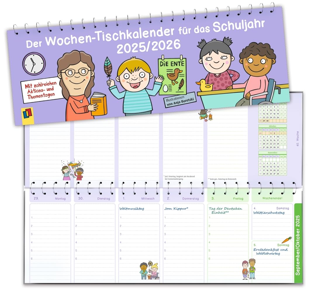 Der Wochen-Tischkalender für das Schuljahr 2025/2026: Mit zahlreichen Aktions- und Thementagen Angebot bei HelloDeals