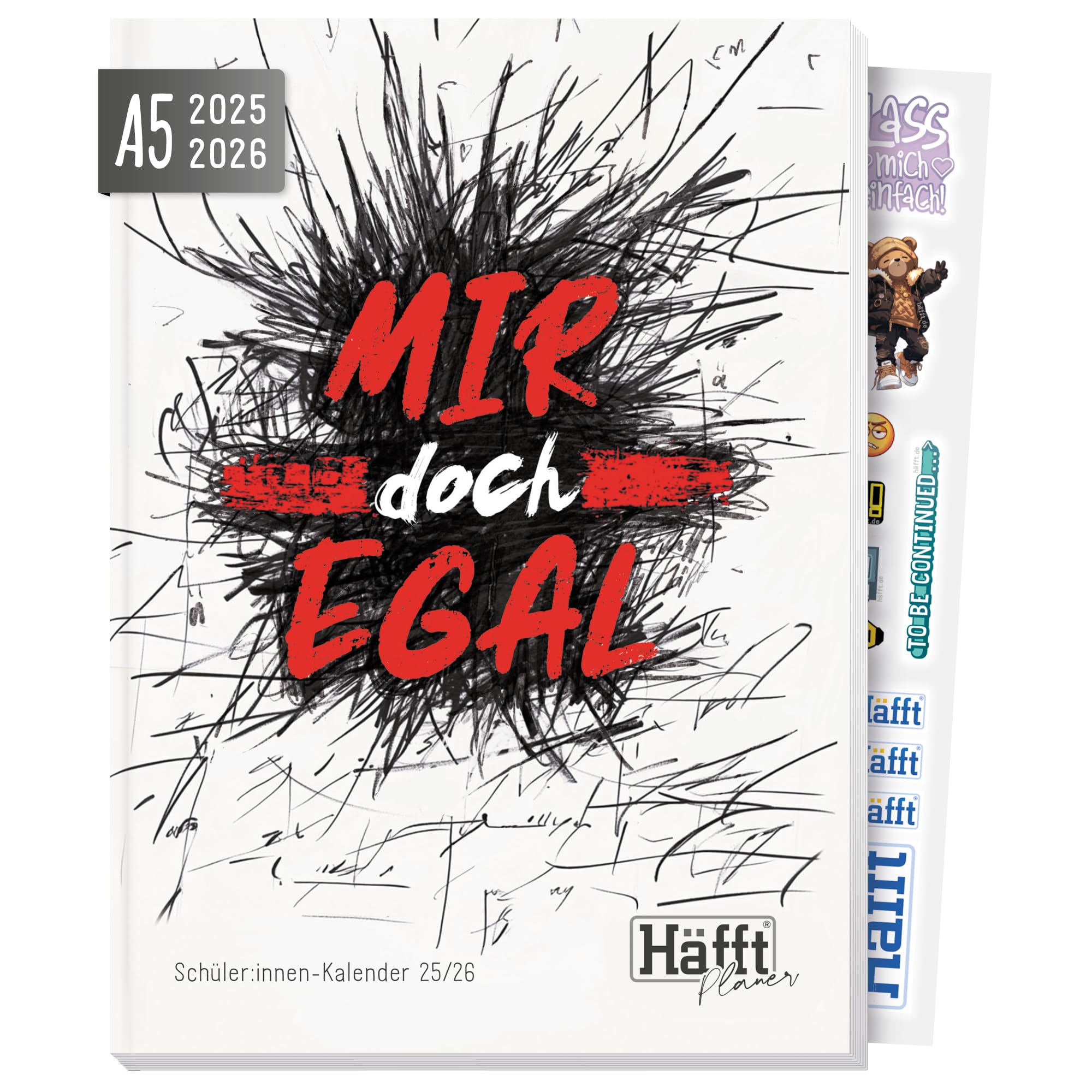 Häfft® Planer 2025/2026 A5 - Softcover Schülerkalender, Schülerplaner, Hausaufgabenheft, Schulplaner "Mir doch egal" - nachhaltig & klimafreundlich Angebot bei HelloDeals