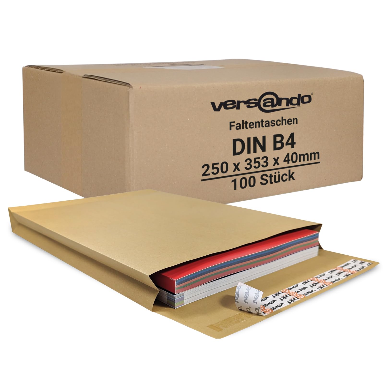 versando 100x B4 Faltentaschen 4cm Falte ohne Fenster (250x353x40 mm) Versandtaschen Bodenfalte haftklebend braun Braun 100 Stück Angebot bei HelloDeals