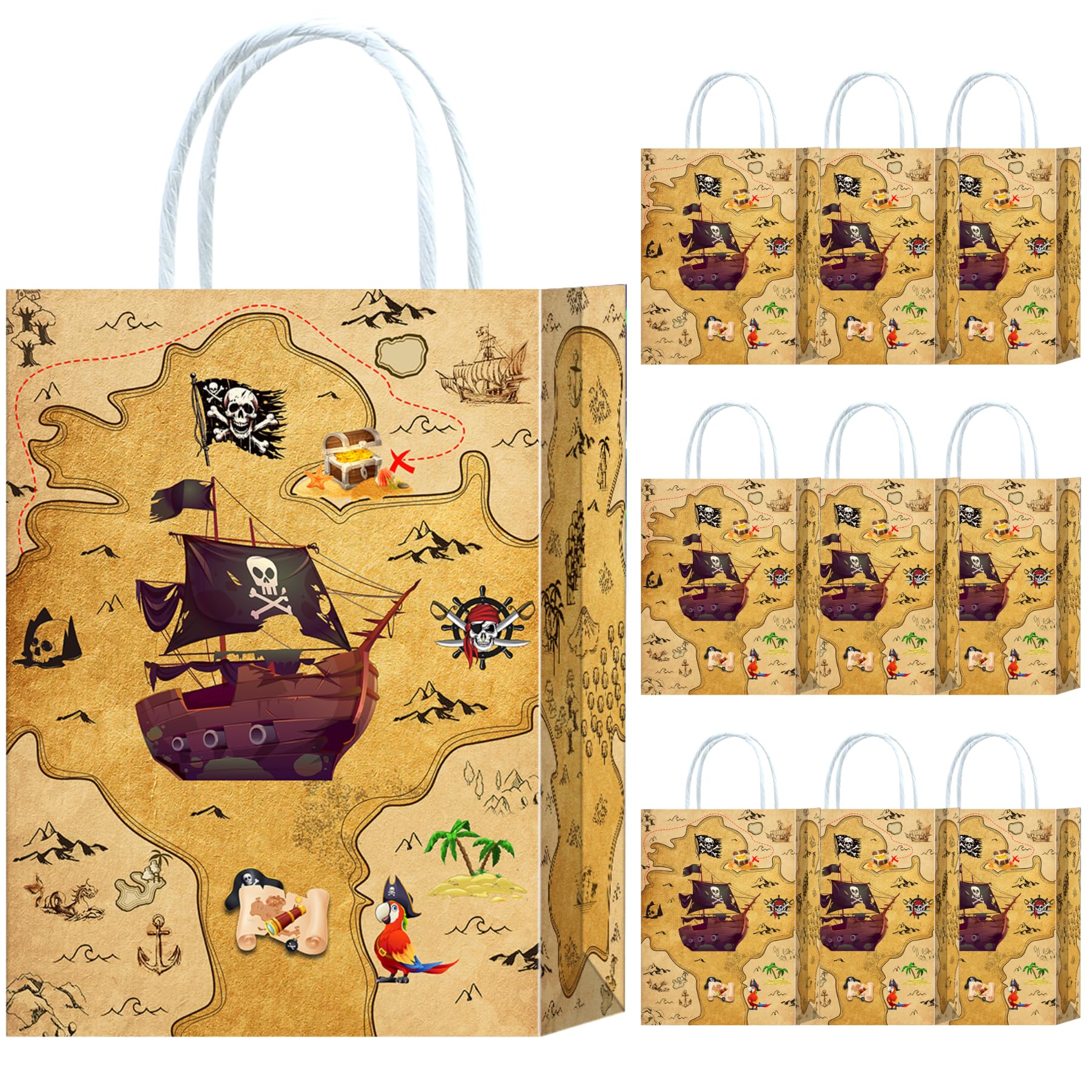 10 Stück Piraten Party Taschen,Piraten Geschenktüten Papiertüten mit Henkel,Piratenschiff Geburtstag Geschenktaschen,Pirate Papier Gastgeschenke Tüten Piratenparty Mitgebseltüten Angebot bei HelloDeals