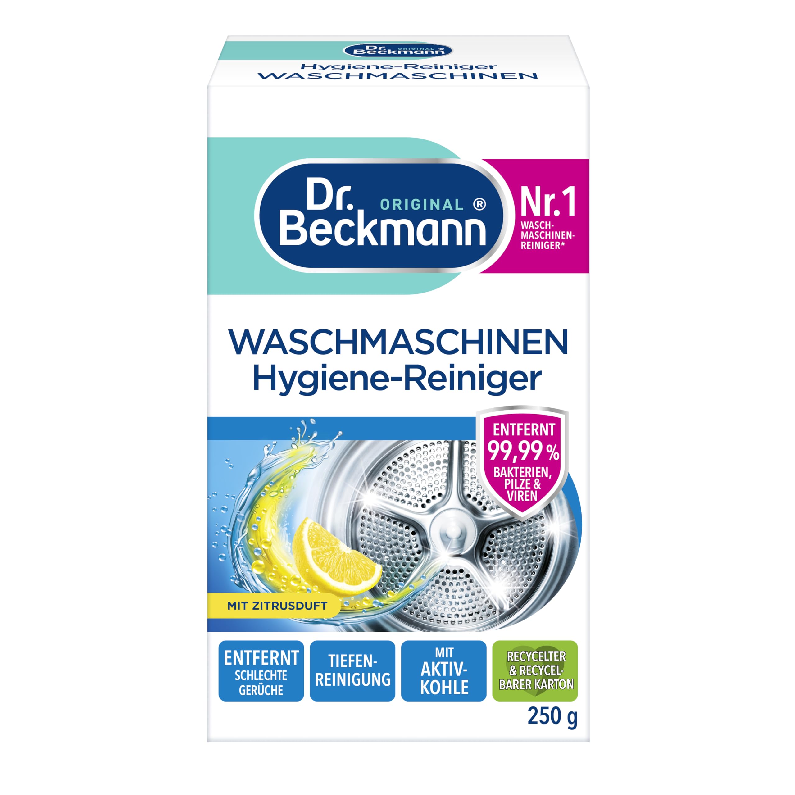 Dr. Beckmann Waschmaschinen Hygiene-Reiniger | Maschinenreiniger mit Aktivkohle | entfernt unangenehme Gerüche | 250 g mit Aktivkohle 250 g (1er Pack) Angebot bei HelloDeals