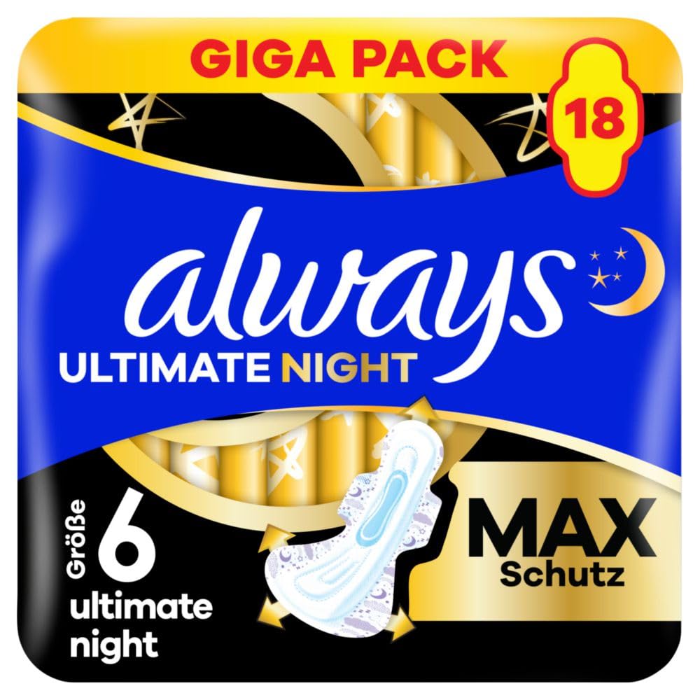 Always Damenbinden Ultimate Night (Größe 6) Mit Flügeln 18 Stück, Super Saugfähig, Für Die Periode ALT Angebot bei HelloDeals