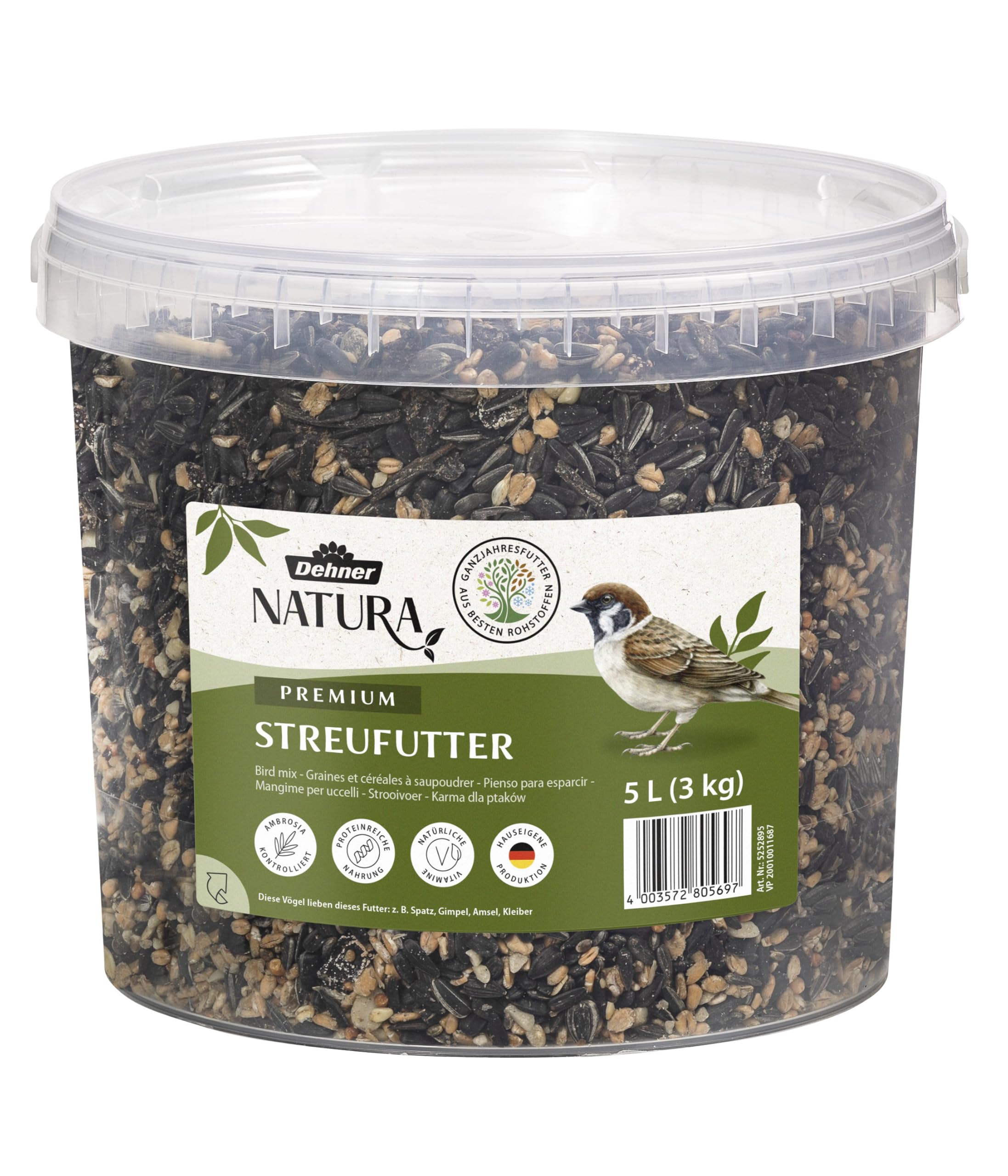 Dehner Natura Premium Wildvogelfutter, Streufutter, Ganzjahresfutter proteinreich / energiereich, hochwertiges Vogelfutter für Wildvögel, 3 kg Saaten 3 kg (1er Pack) Angebot bei HelloDeals