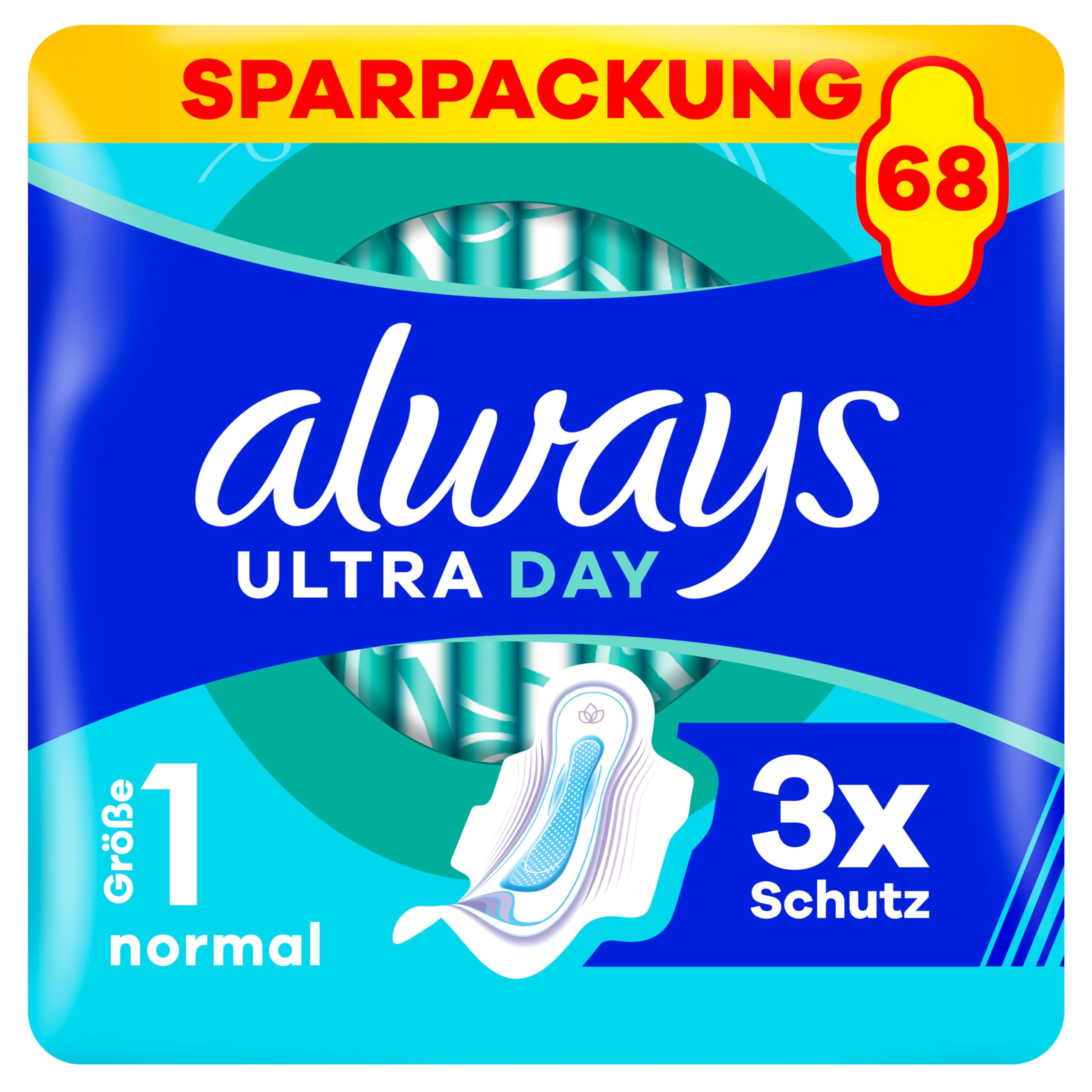 Always Ultra Day Damenbinden Normal (Größe 1) Mit Flügeln 68 Stück, Super Saugfähig Und Ultra Dünn, Für Die Periode Angebot bei HelloDeals