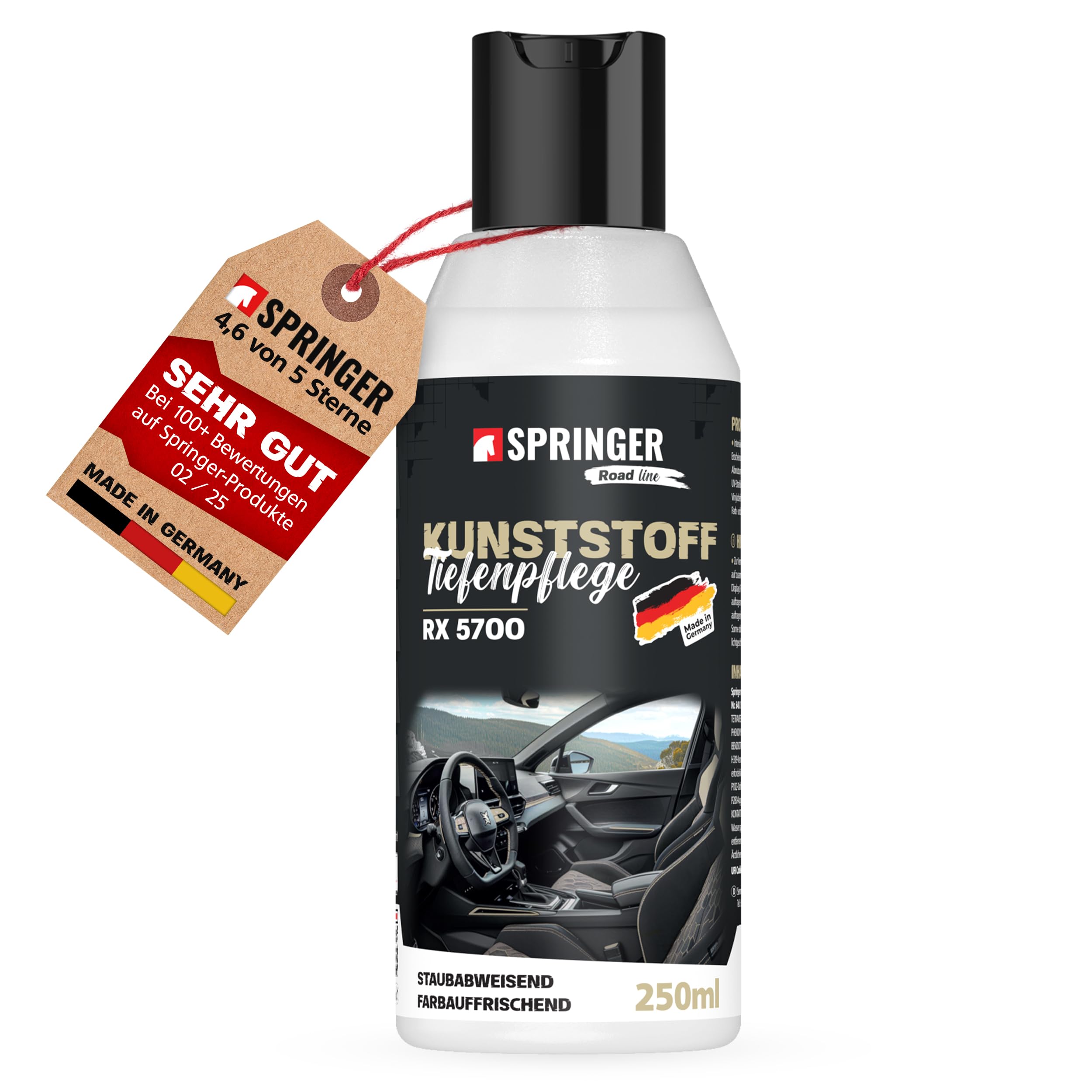 SPRINGER RX5700 - - Kunststoff-Tiefenpflege 250 ml - - Made in Germany - - Cockpit-Pflege Intensive Farbauffrischung - - Schutz vor Versprödung & Abnutzung - - Auto Kunststoffreiniger Angebot bei HelloDeals