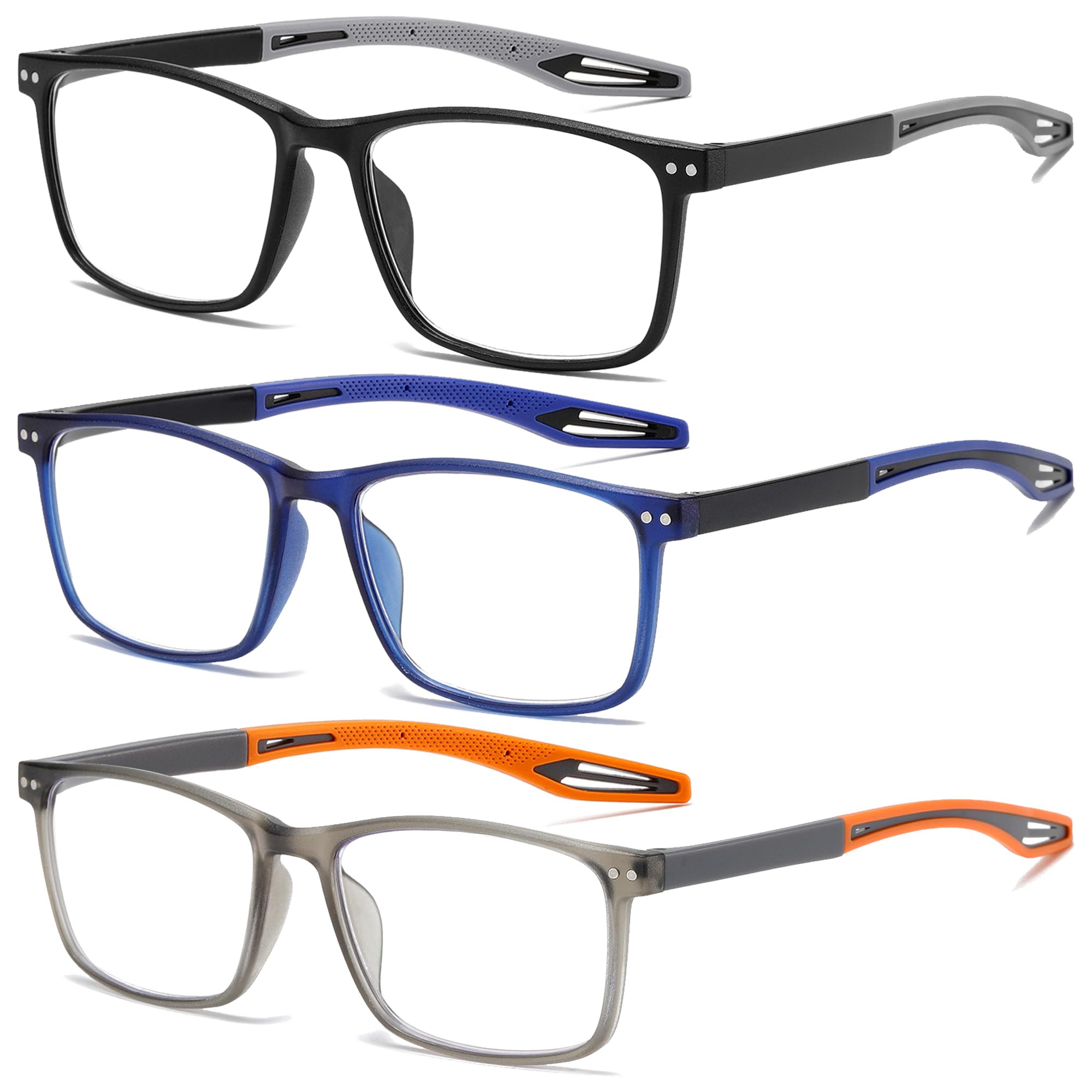 Fsread 3 Pack Lesebrille für Herren Sportlicher Stil Blaulichtblockierende Quadratische Rahmen Leichte Bequeme Lesehilfe Angebot bei HelloDeals