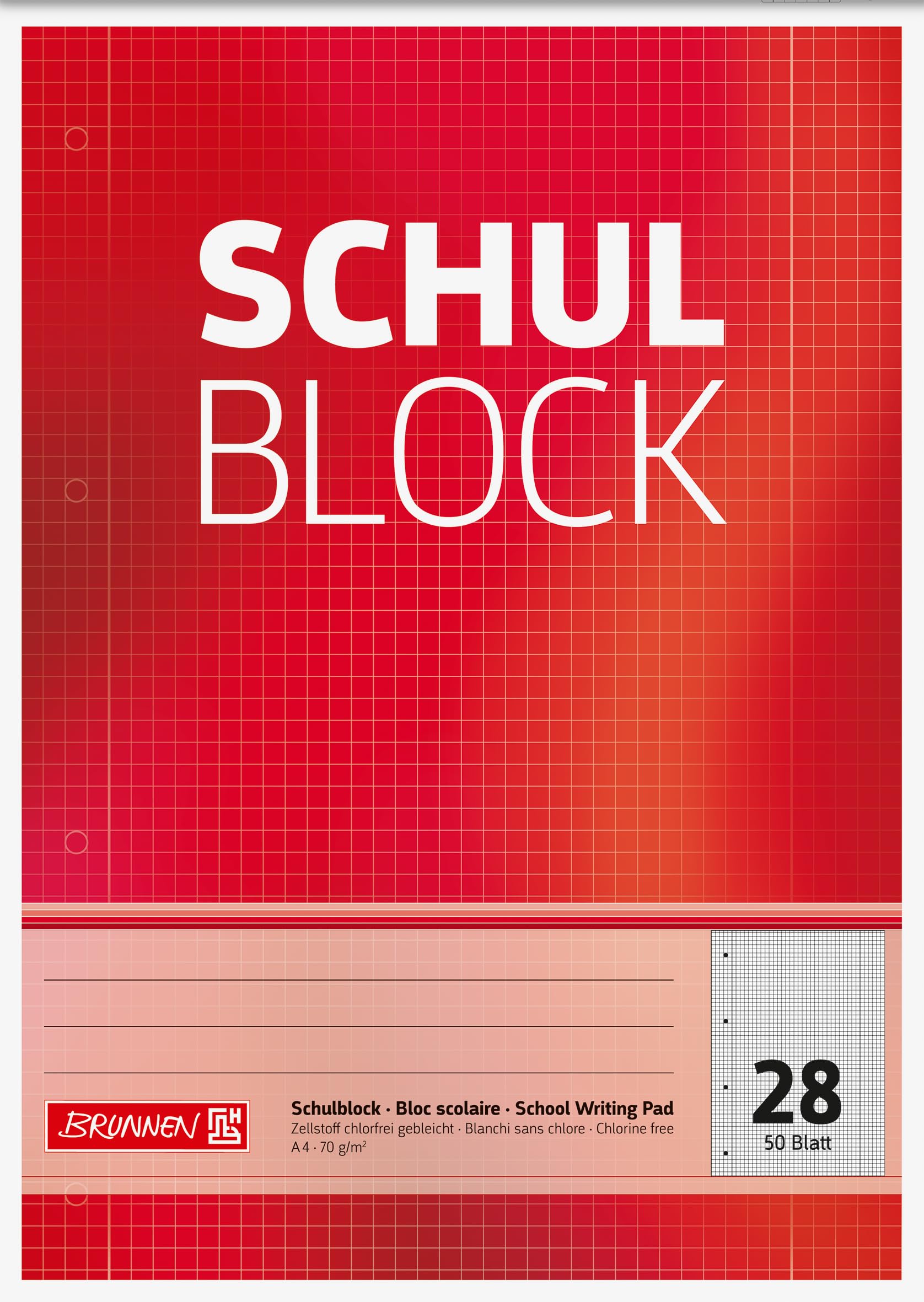 Brunnen 1052528 Schulblock / Notizblock (A4, 50 Blatt, kariert, mit Randlinien, Lineatur 28, gelocht, kopfverleimt, 70 g/m²) Single Angebot bei HelloDeals