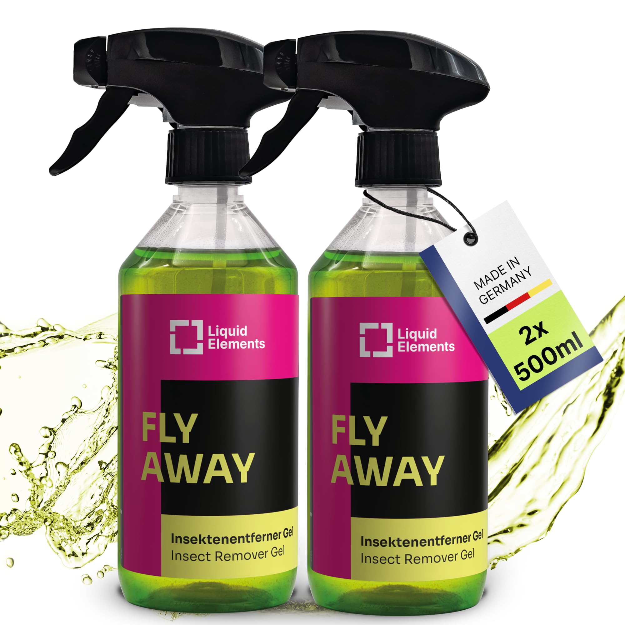 Liquid Elements – Insektenentferner Auto "Fly Away" 2x500ml Gel Sprayflasche – Insektenreiniger hochwirksame, leicht basisch Formel – Löst hartnäckige Insektenverschmutzungen von Lack & Autoscheibe 2x 500ml Spray Angebot bei HelloDeals