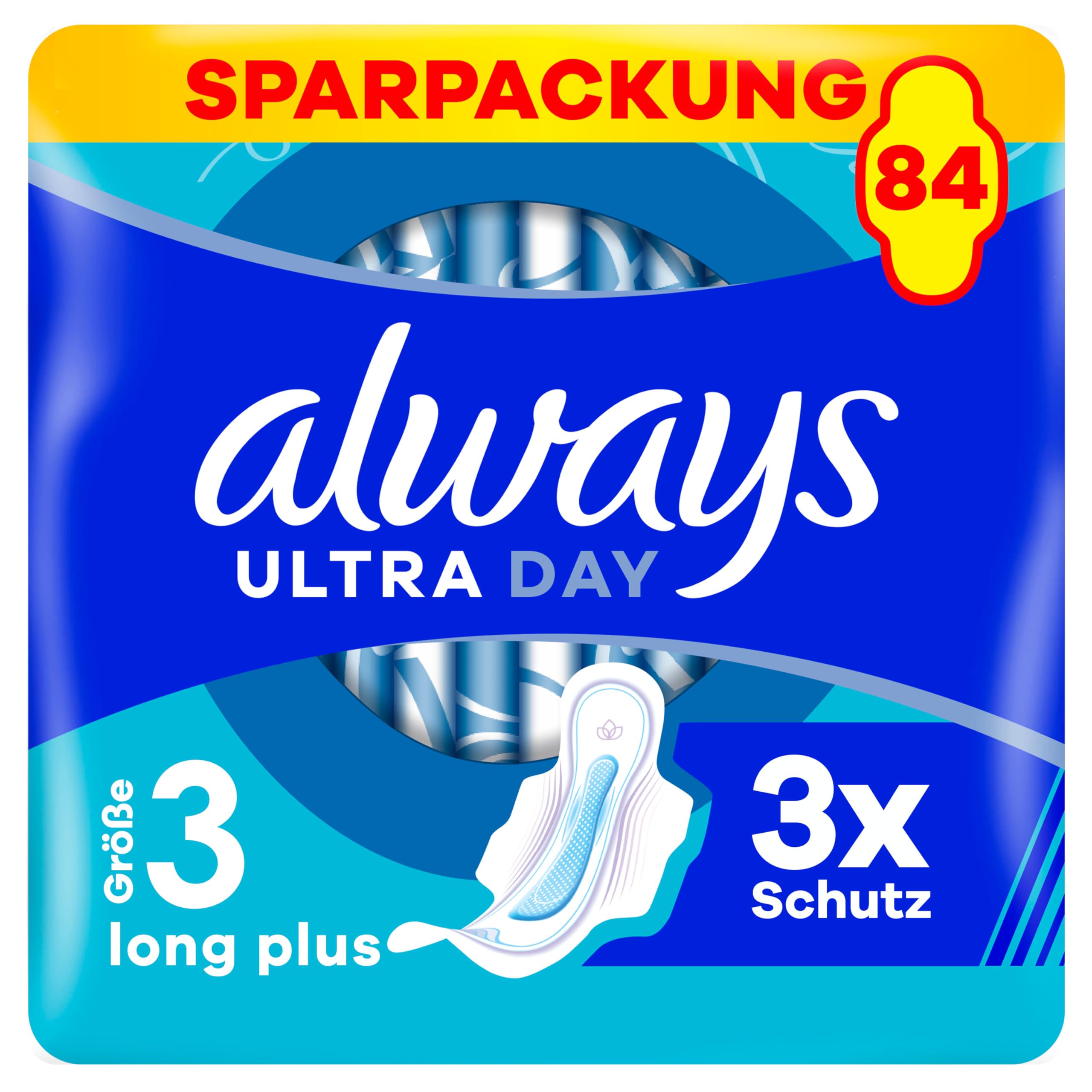 Always Ultra Damenbinden Long Plus (Größe 3) mit Flügeln 84 Stück, Super Saugfähig Und Ultra Dünn, für Die Periode Größe 3 (84 Stück) Angebot bei HelloDeals