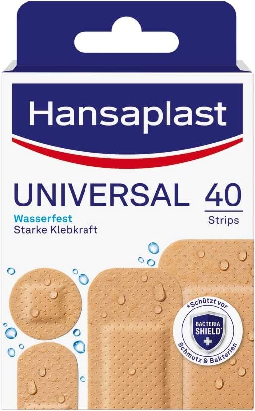 Hansaplast Universal Pflaster (40 Strips), schmutz- und wasserabweisende Wundpflaster, Pflaster Set mit starker Klebkraft & Bacteria Shield 40 Strips - mit Bacteria Shield Angebot bei HelloDeals