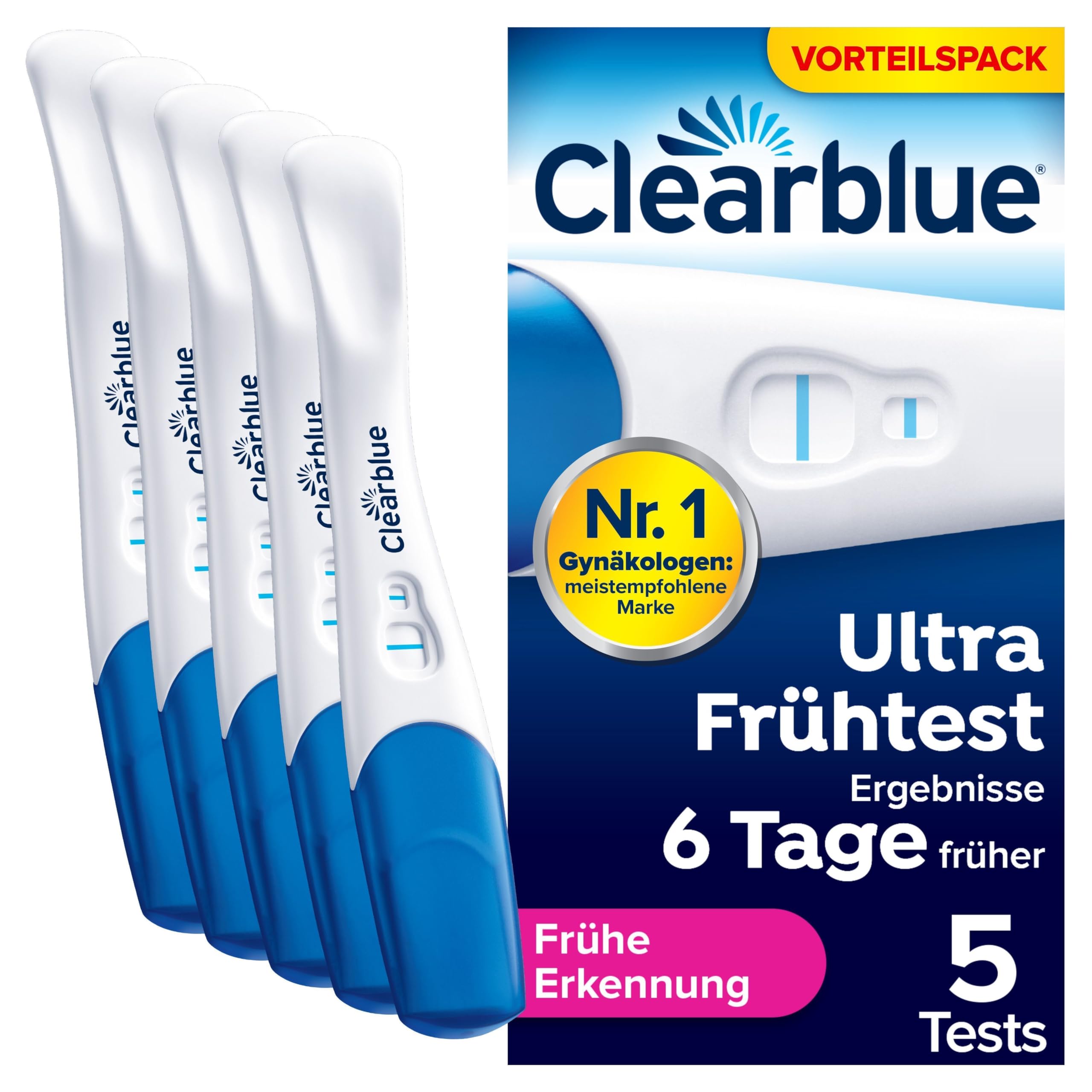 Clearblue Schwangerschaftstest, Ultra Frühe Erkennung, Ergebnisse 6 Tage früher, 5 Tests 5 Schwangerschaftsfrühtest Angebot bei HelloDeals