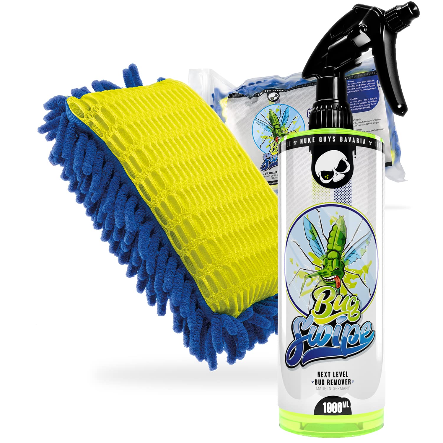 Nuke Guys Bug Swipe Insektenentferner Set Auto/Motorrad 1L + Bug Swiper 2in1 Insektenschwamm - Ideal für die Reinigung des Motorrads, hartnäckigen Schmutz, Vogelkot usw. Angebot bei HelloDeals
