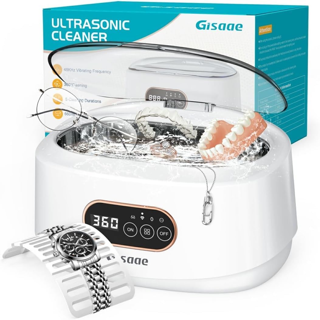 Gisaae Ultraschallreinigungsgerät Brille 48000Hz Brillenreinigungsgerät 660ml Ultraschallgerät Zahnersatz Reinigungsbäder für Schmuck Uhrenbands Münzen 600ml Weiß Angebot bei HelloDeals