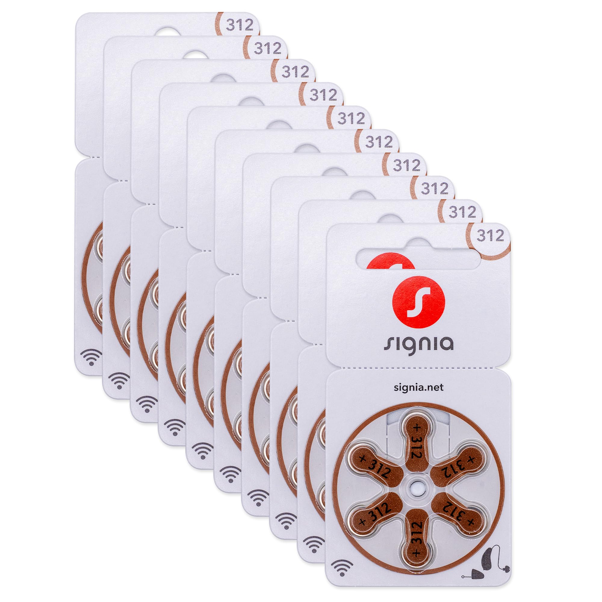 Siemens-Signia Hörgerätebatterien Typ 312 braun, Batterien für Hörgeräte 60 Stück Vorratspack, Made in Germany, inkl. GRATIS Reinigungstuch, Wireless Approved, quecksilberfrei 60 Stück Typ 312 braun Angebot bei HelloDeals