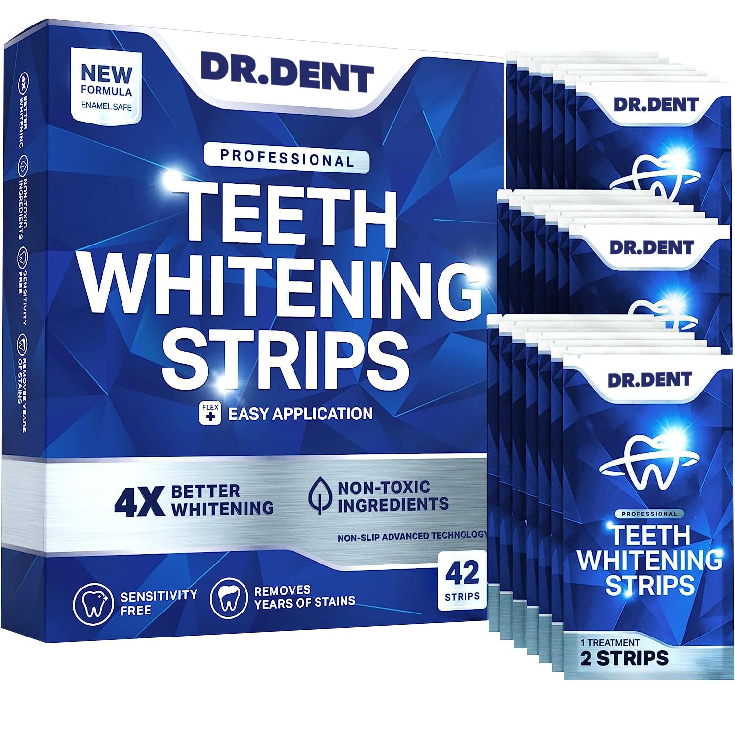 DRDENT Professional Zahnaufhellungsstreifen 21 Anwendungen - Zahnschmelz-sicher - Ohne Schmerzempfindlichkeit - Professionelle Zahnbleaching Strips - 42 Streifen + Mundöffner Inklusive Pack of 42 Strips Angebot bei HelloDeals