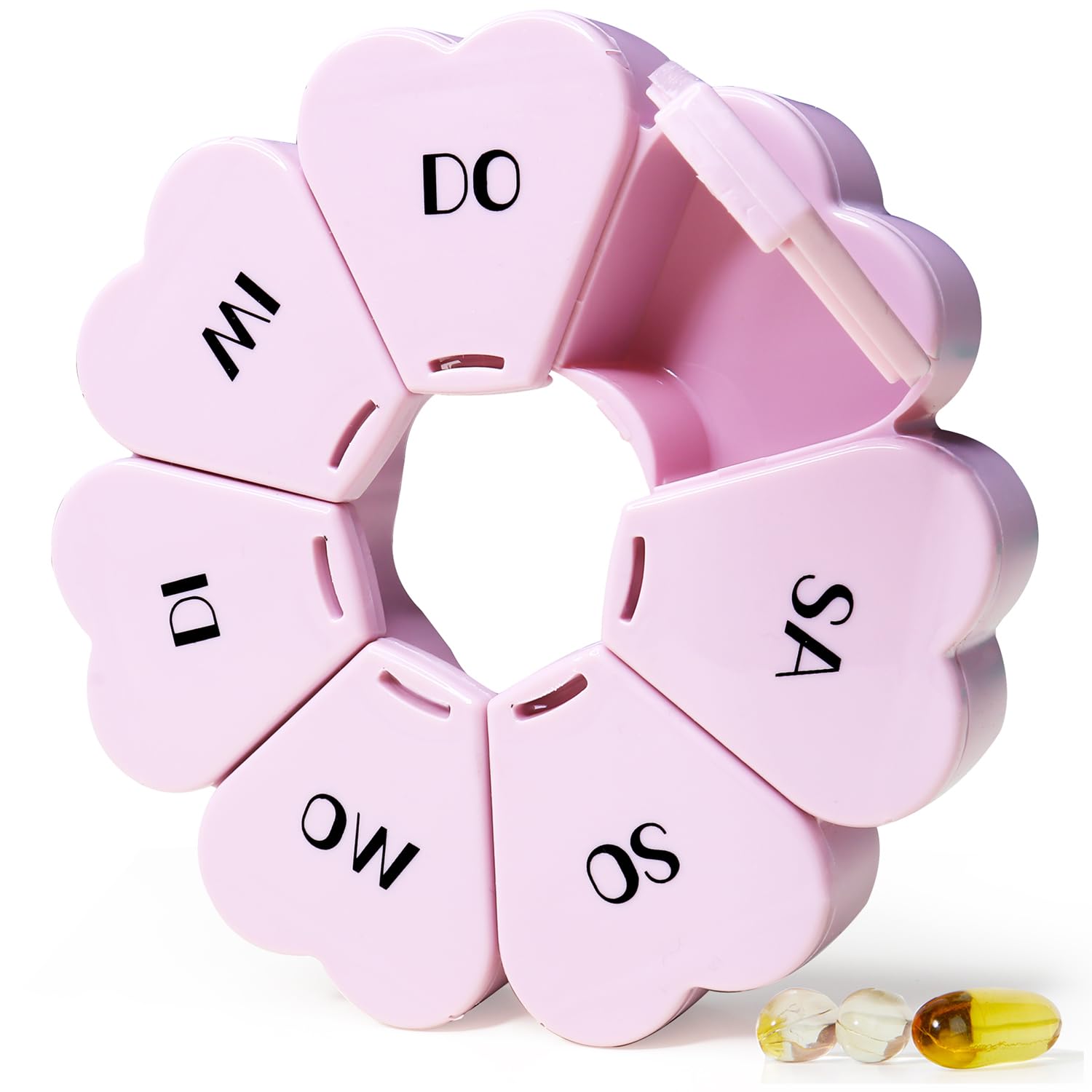 MOLN HYMY Niedliche wöchentliche Pillendose, Rosa, 7 Tage, gelbe runde Pillendose mit Blumenmuster, 1 mal pro Tag Pink Angebot bei HelloDeals