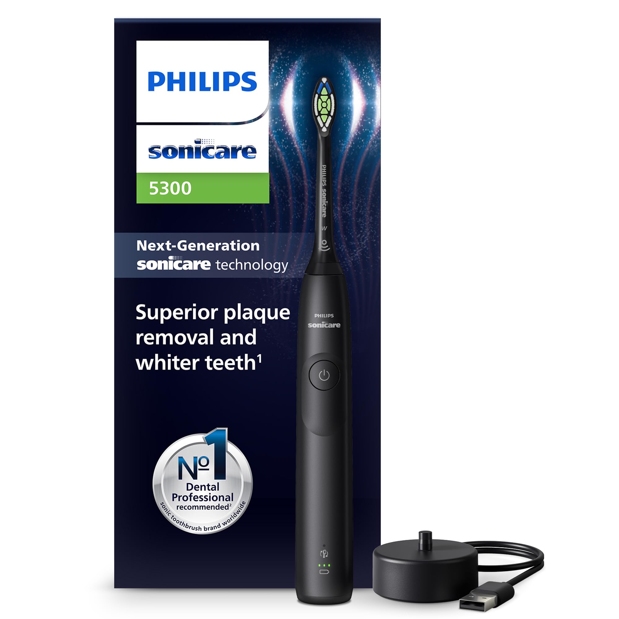 Philips Sonicare 5300 elektrische Zahnbürste, Schallzahnbürste mit 2 Intensitätsstufen, Andruckkontrolle, EasyStart, Smartimer und BrushPacer, Schwarz, Modell HX7101/01 [Neue Technologie] Neu, Sonicare 5300, Schwarz Angebot bei HelloDeals
