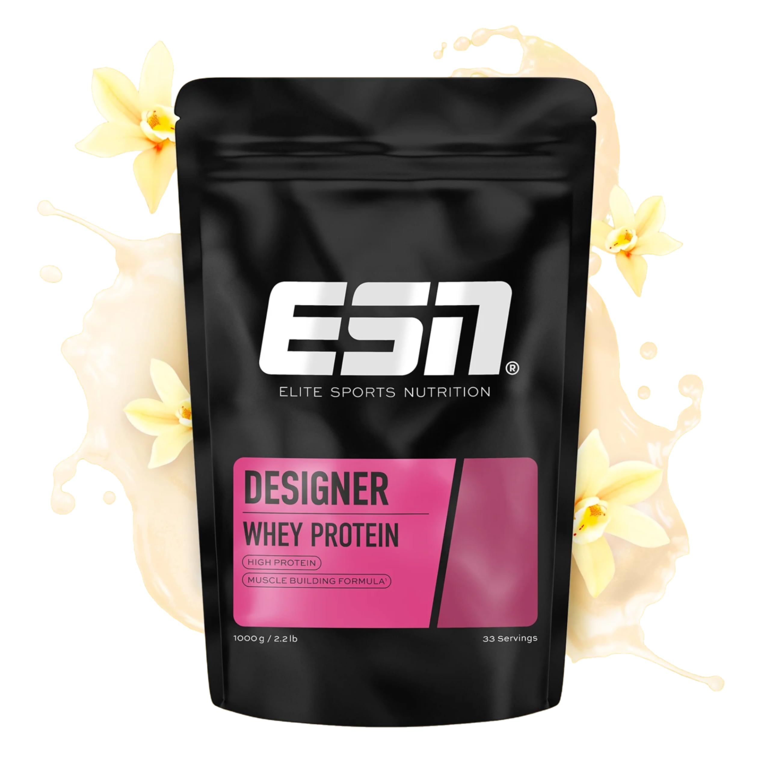 ESN Designer Whey Protein Pulver, Vanilla, 1 kg, bis zu 23 g Protein pro Portion, ideal zum Muskelaufbau und -erhalt - made in Germany Vanille Angebot bei HelloDeals