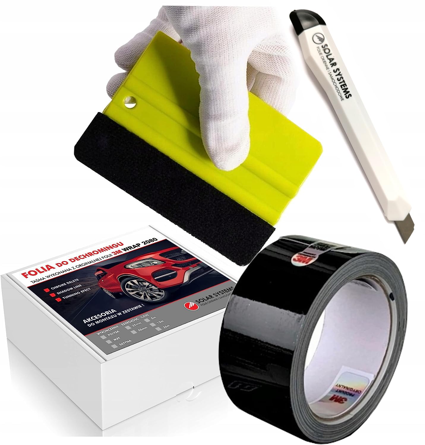Solar Systems 3M WRAP 2080 Selbstklebende Autofolie - Entchromung Klebeband + Rakel und Messer - Auto Tuning - Auto Folie Schwarz Glanz 5cm x 5m Angebot bei HelloDeals