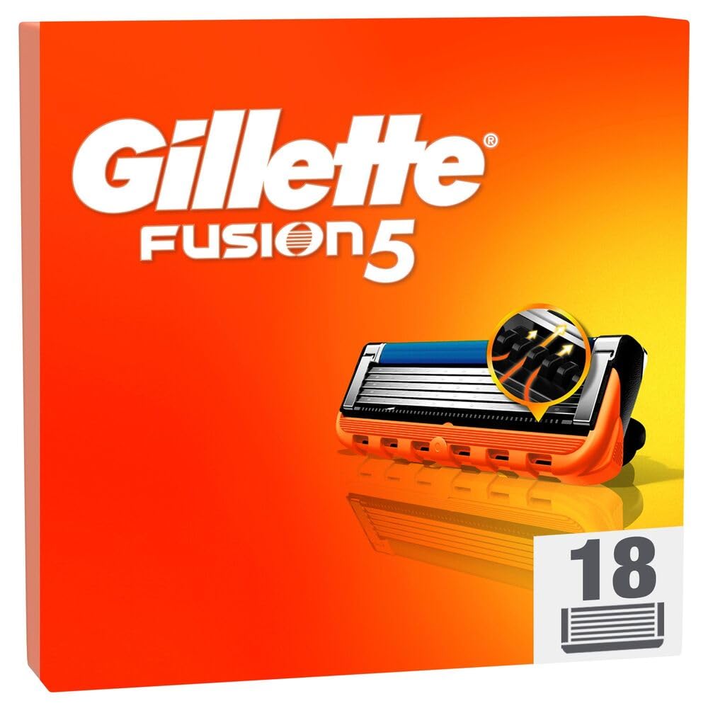 Gillette Fusion5 Rasierklingen, 18 Original Ersatzklingen für Herren mit größerem Gleitstreifen für ein sanftes Gleiten und 5 Klingen für eine unglaublich gründliche und komfortable Rasur 18 Klingen Angebot bei HelloDeals
