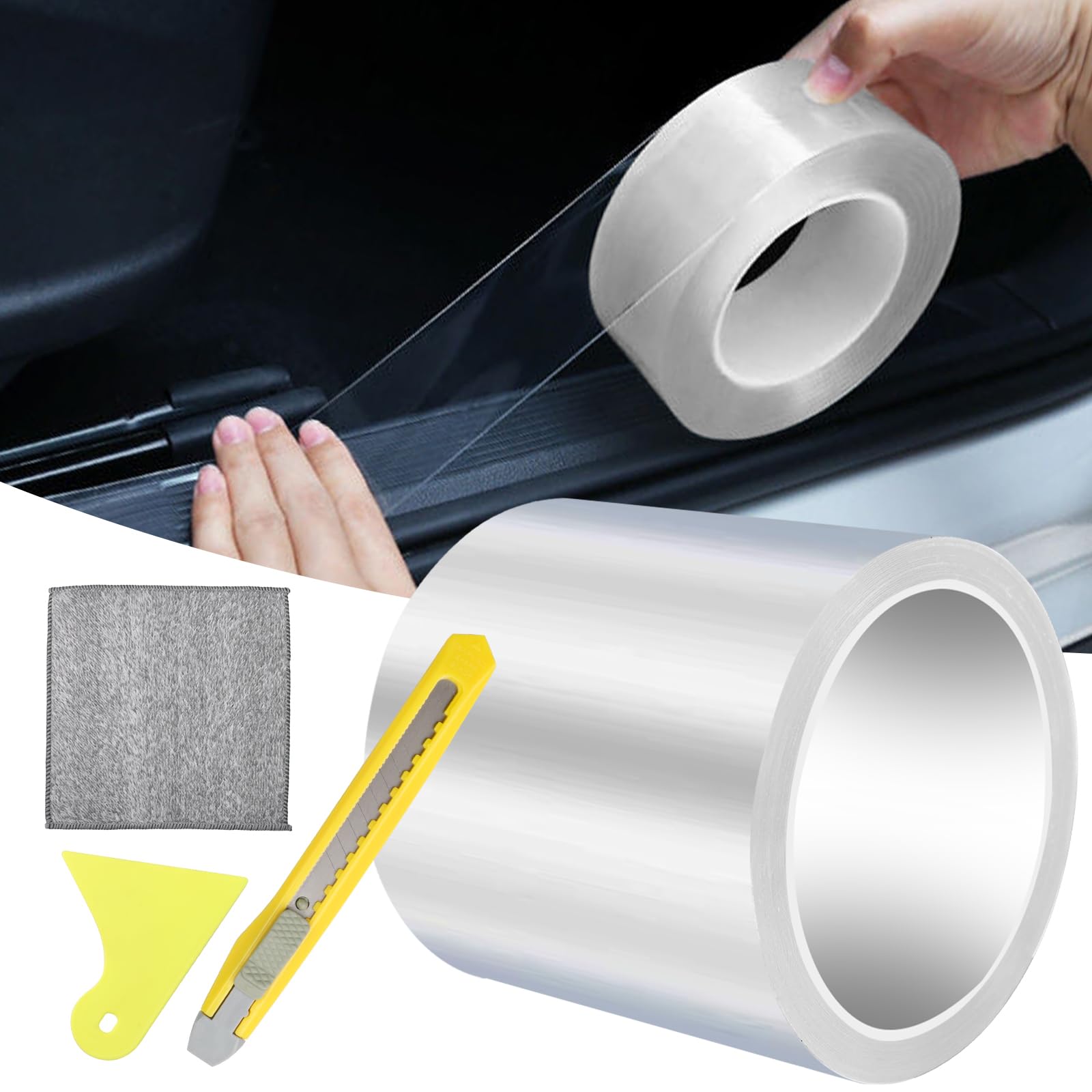 YFLeomry Lackschutzfolie Transparent 10cm x 5m,Universal Lackschutzfolie Auto Schutzfolie Selbstklebend, Schutzfolie Fahrrad mit Schaber, Lackschutzfolien für Auto, Fahrrad, Motorrad, Möbel 10cmx5m-Weiß Angebot bei HelloDeals